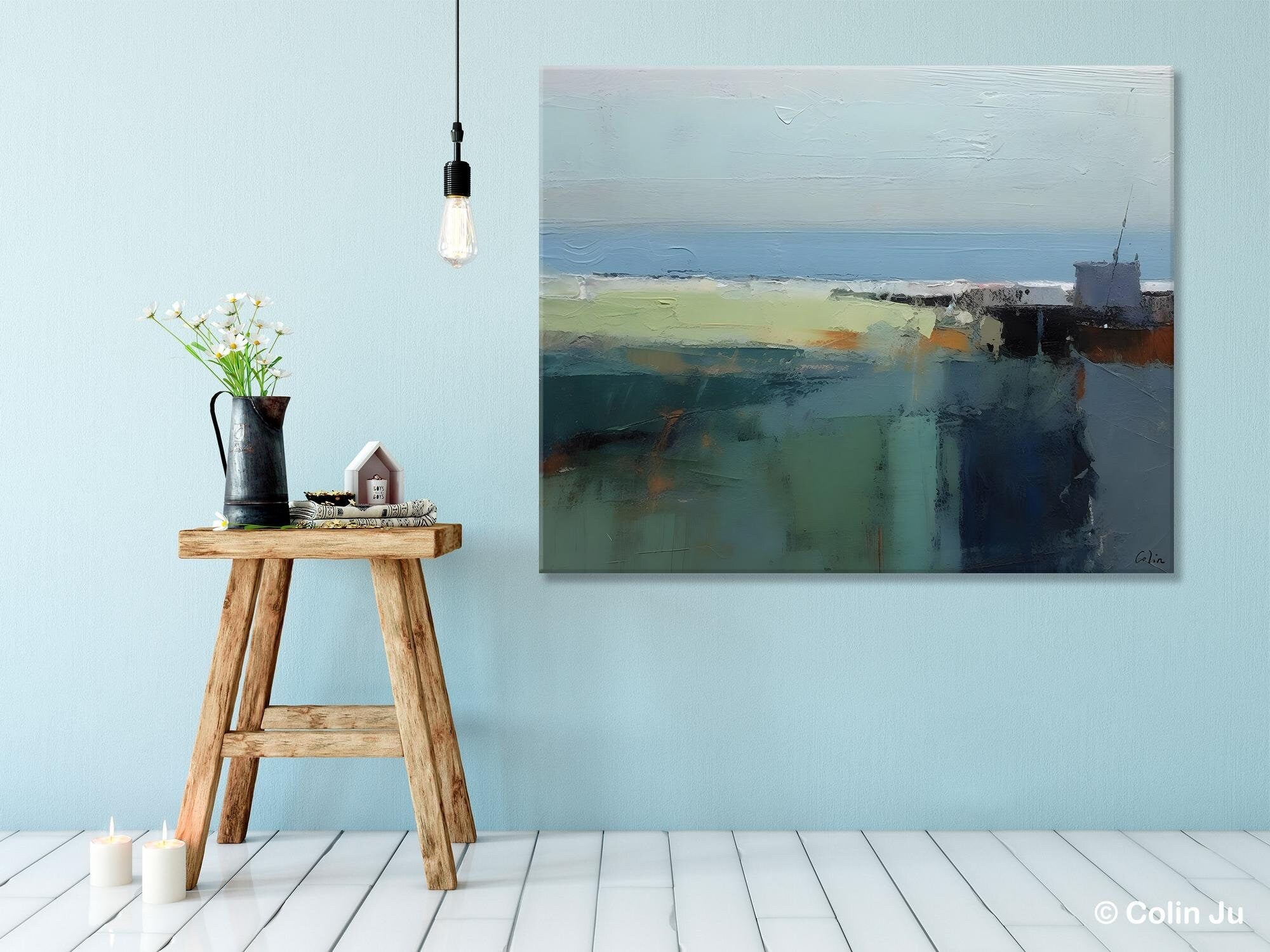 Modern Abstract Landscape Acrylic Painting on Canvas - Handmade Wall Art for Living Room, Bedroom & Office Decor - Contemporary Home Decor Gift Idea