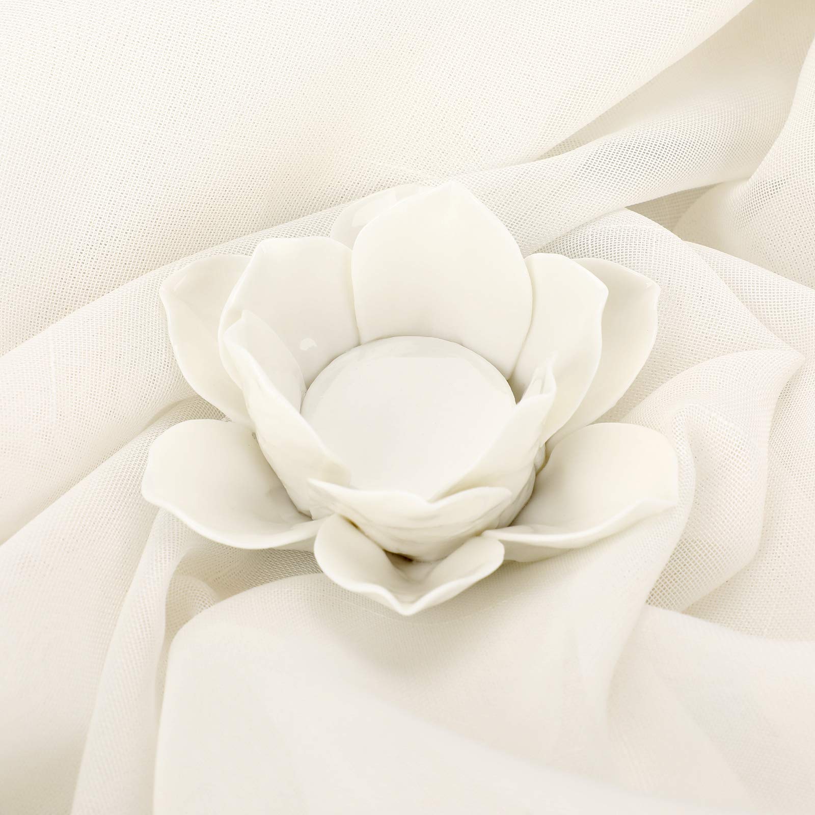 4.5 Inch White Ceramic Lotus Flower Tealight Holder - Elegant Votive Candle Holder for Home Decor, Wedding Centerpieces & Party Decorations - Perfect Gift with Decorative Box (Lotus Petals Design)