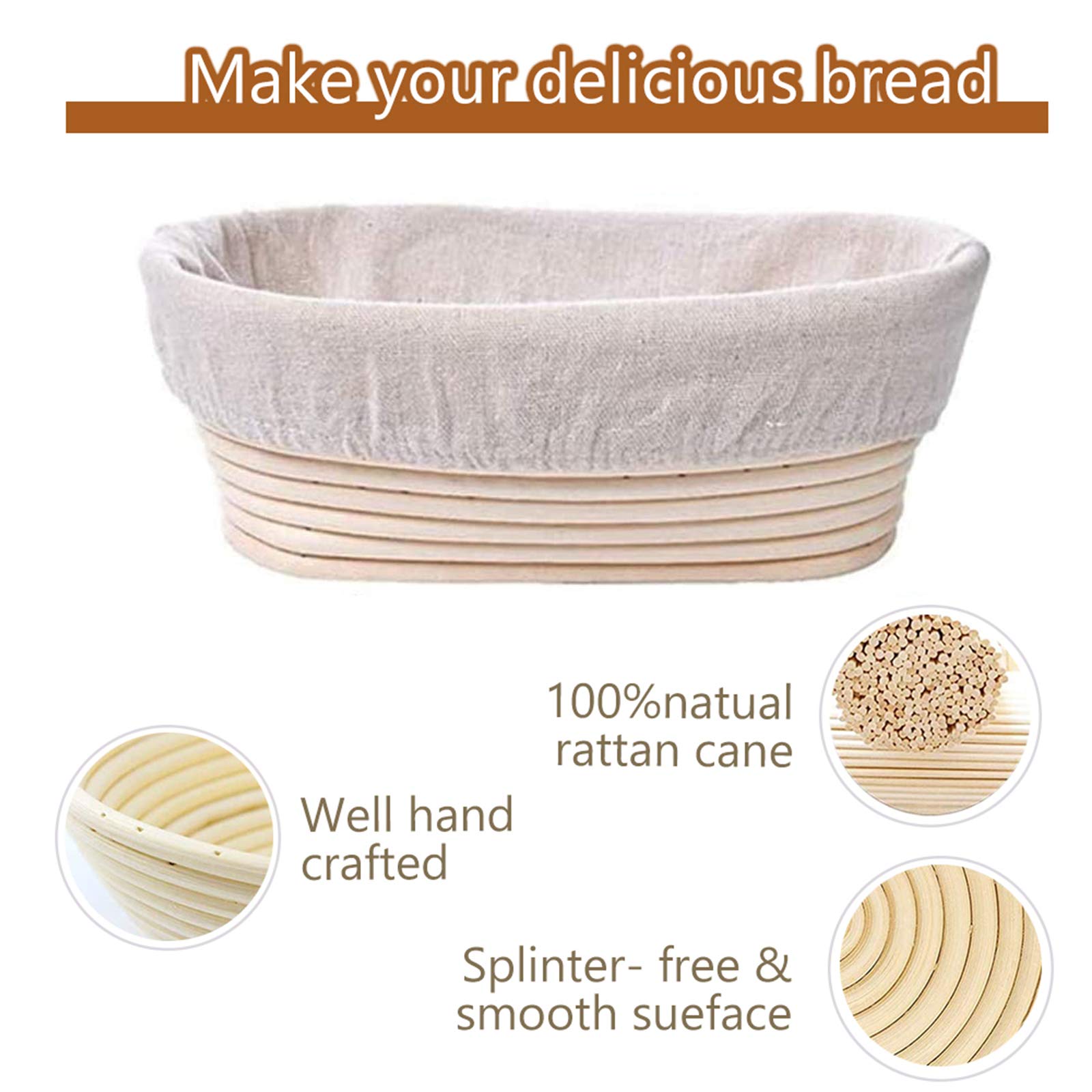 10 Inch Oval Bread Proofing Basket Set - Natural Rattan Fermentation Basket with Linen Liner for Sourdough Baking | Perfect for Professional & Home Bakers (2-Piece) | Ideal for Artisan Bread Making & Kitchen Baking Essentials