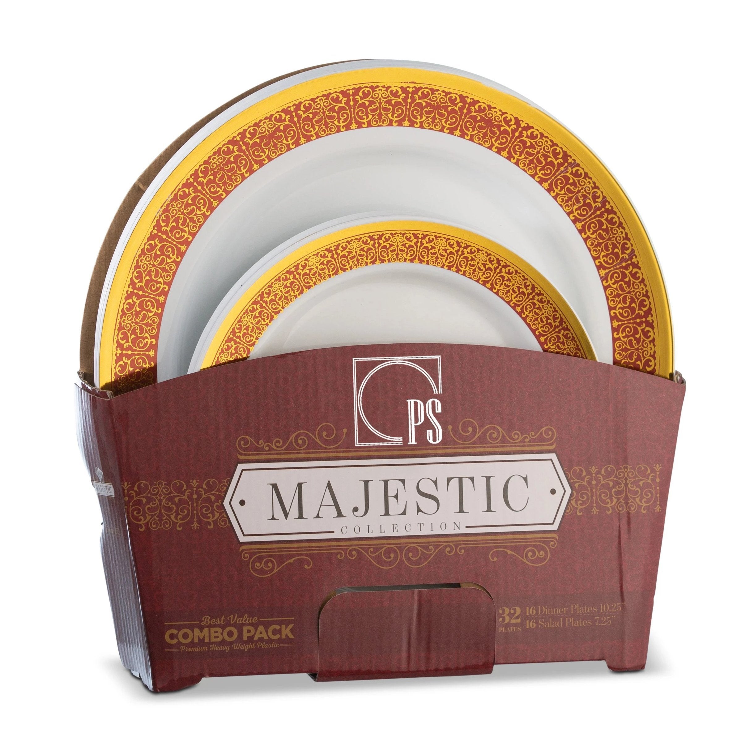 32-Piece Burgundy & Gold Round Plastic Dinnerware Set - Elegant Disposable Plates, Cups, Forks, Spoons & Knives (16 Servings) - Perfect for Weddings, Parties, BBQs & Outdoor Events