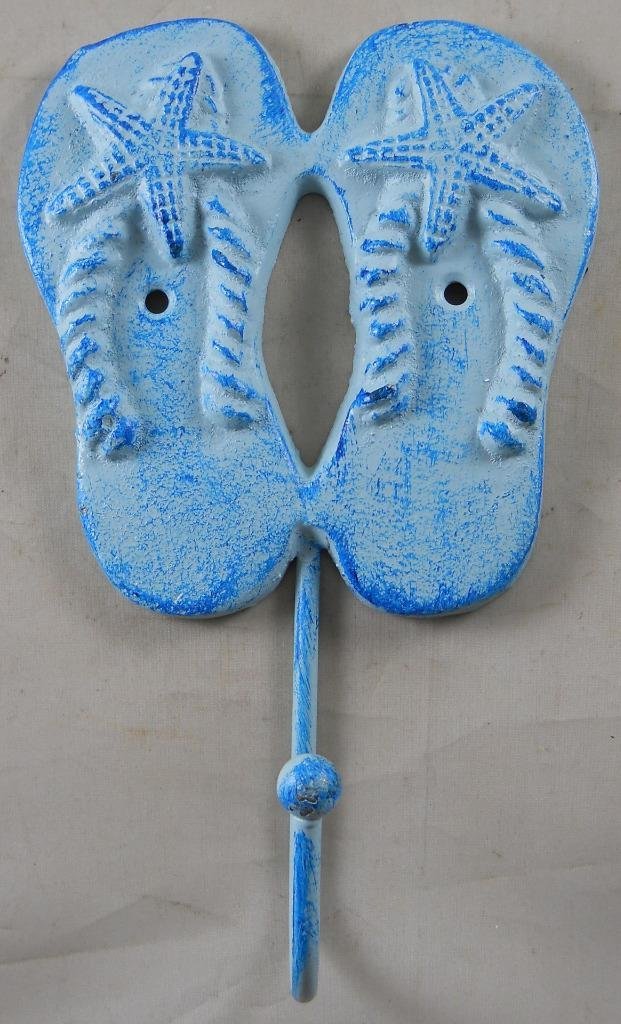 GSM Cast Iron Flip Flop Hook with Starfish Design - Rustic Beach-Themed Wall Hanger for Bathroom, Poolside, or Coastal Home Decor
