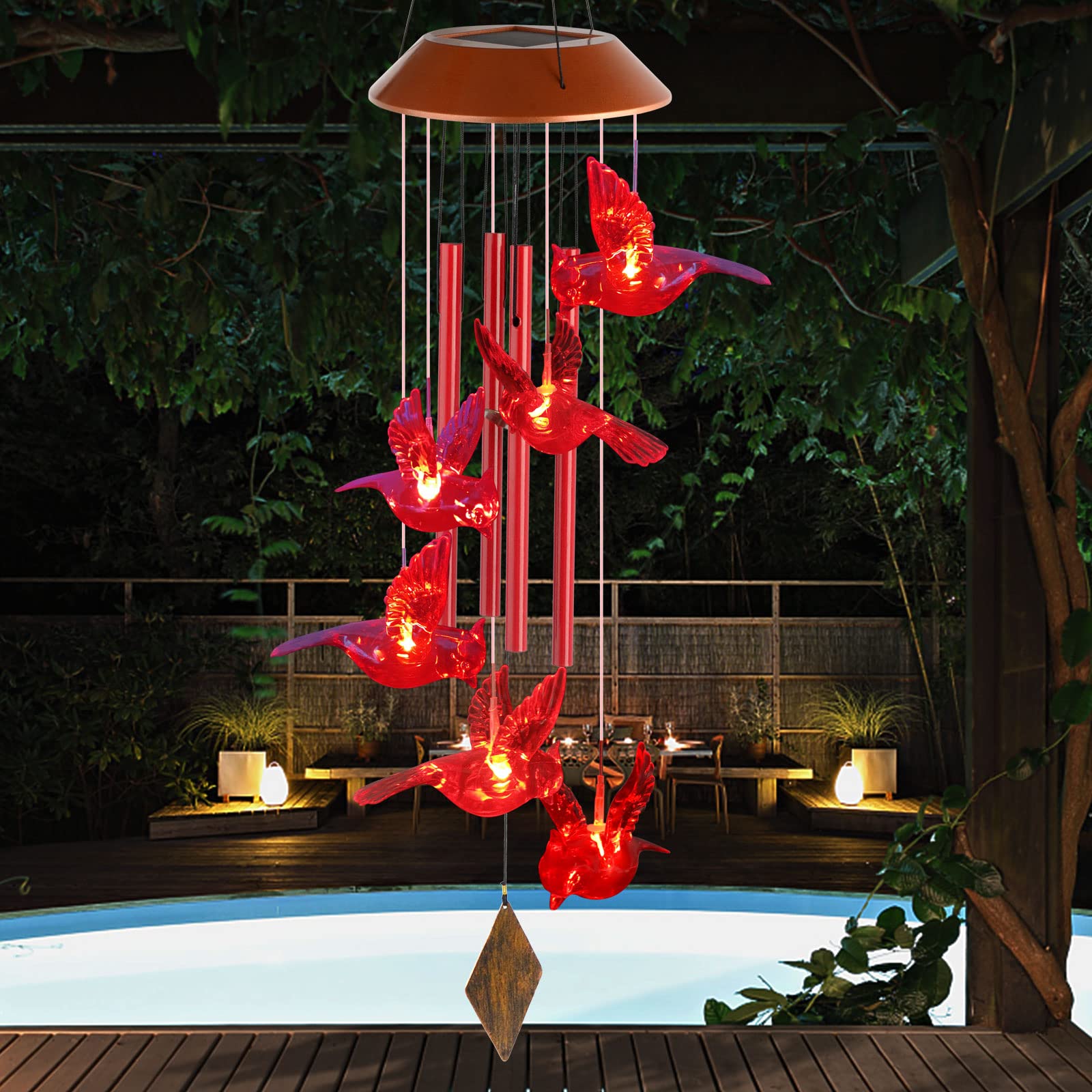 Solar Cardinal Wind Chime Lights - Unique Birthday & Gardening Gifts for Women, Mom, Grandma, Wife - Outdoor Garden Decor for Cardinal Lovers | Perfect for Patio, Backyard & Holiday Decorations