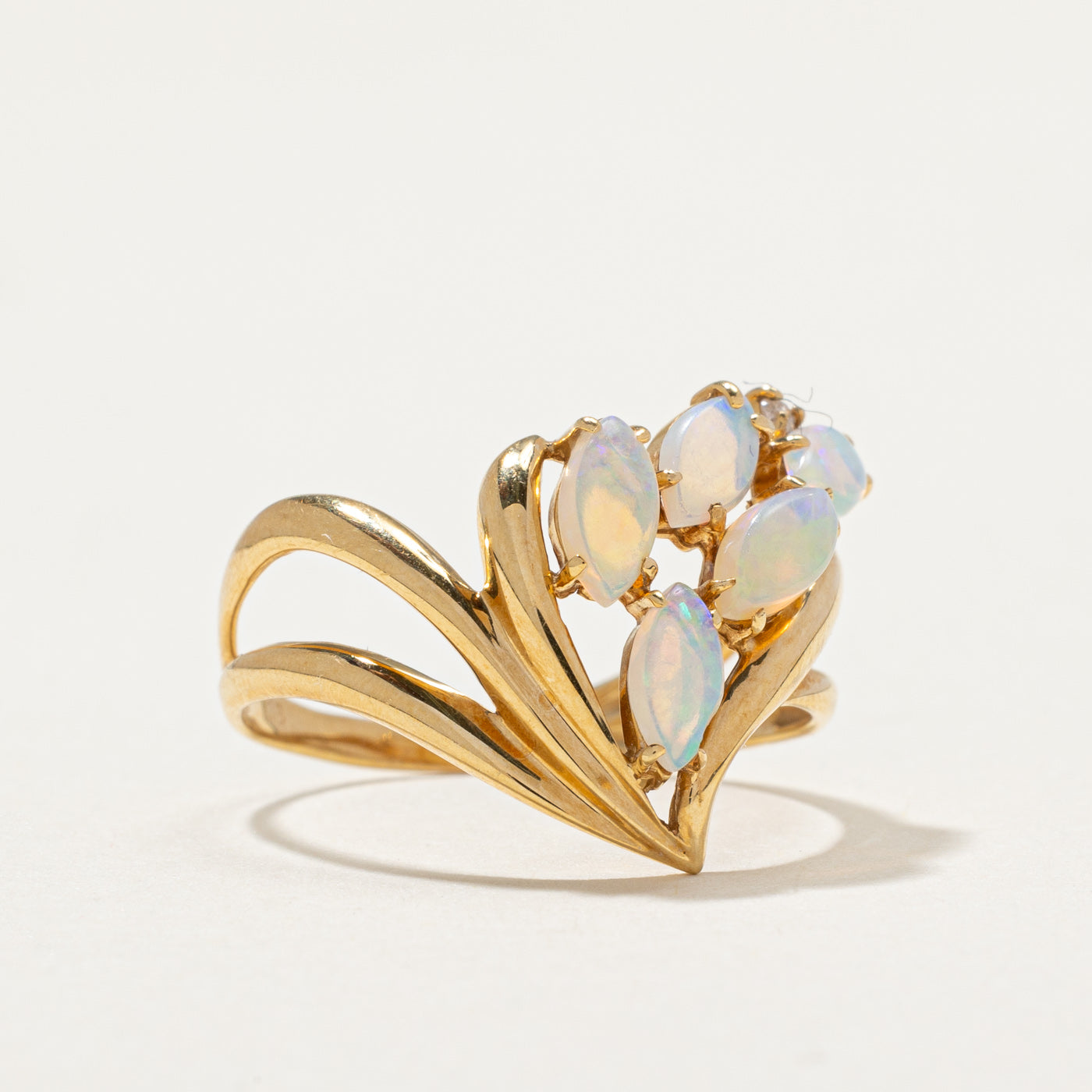 Marquise Cut Opal Cluster Ring - 0.75ctw Genuine Opal & Diamond Accents (0.01ct) - Size 7 - Elegant Vintage Jewelry for Women - Perfect for Weddings, Anniversaries & Special Occasions