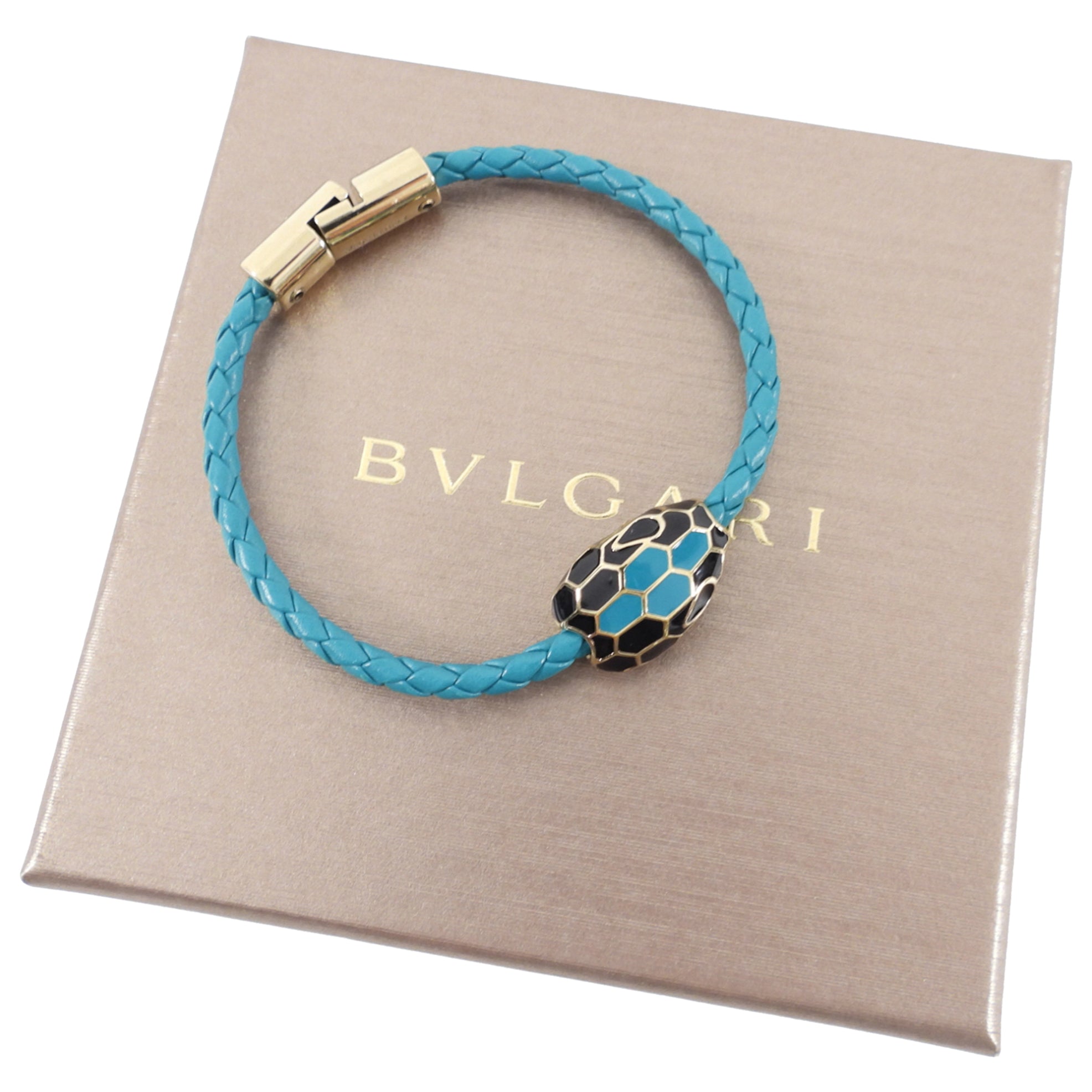 Bvlgari Serpenti Snake Bracelet - Turquoise Green Woven Leather Women's Jewelry for Luxury Fashion & Evening Wear