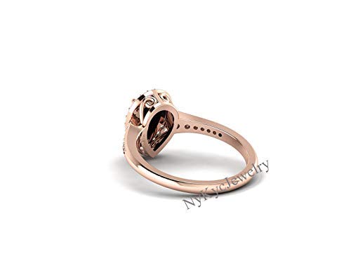 Natural Black Onyx Engagement Ring Sterling Silver - Rose Gold Halo Unique Solitaire Ring for Women - Half Eternity Band - Pear Shape Black Onyx Jewelry - Wedding, Proposal, Anniversary Gift - Perfect for Bridal, Evening Wear & Special Occasions