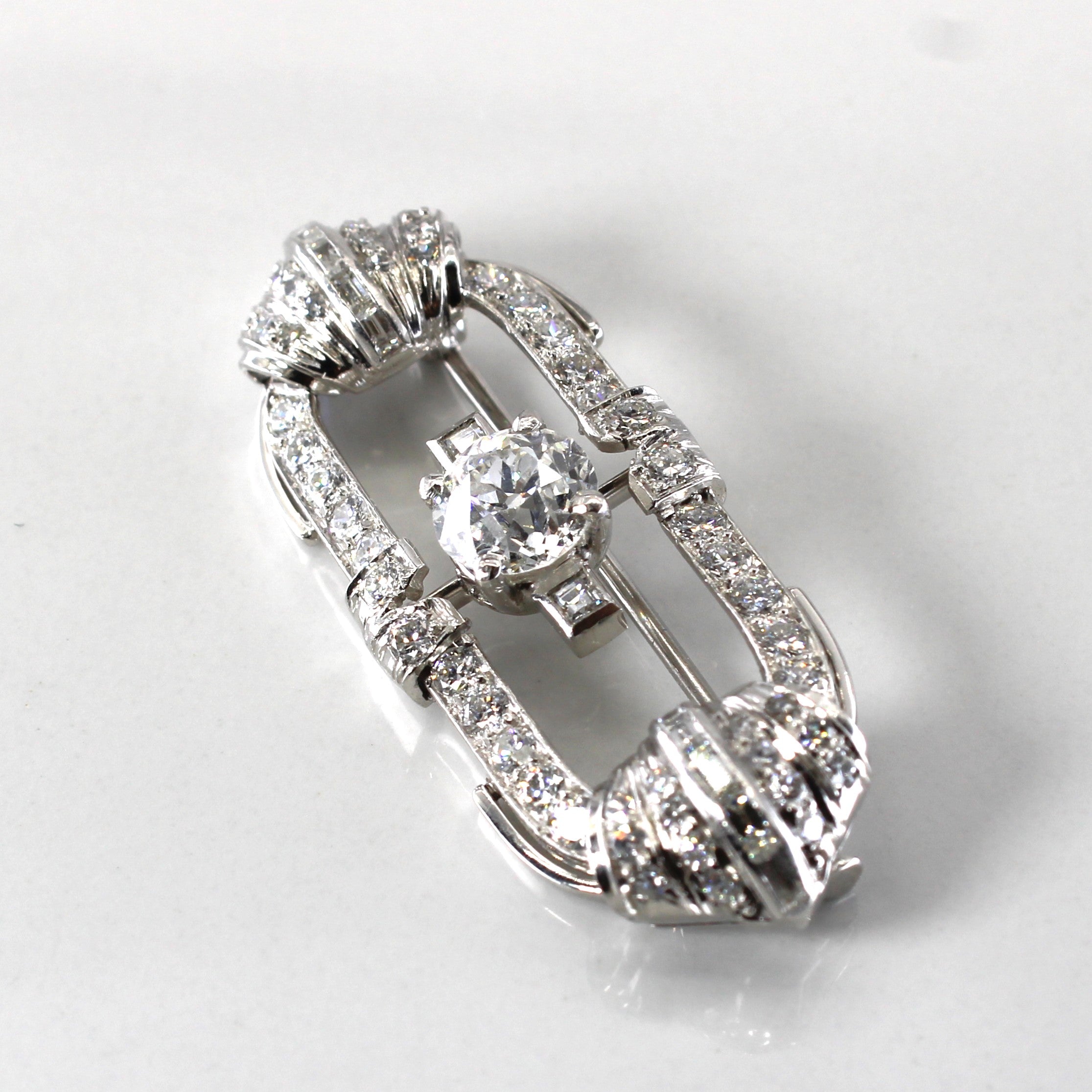 Art Deco Inspired White Gold Diamond Brooch | 2.39ctw SI1/SI2 H/I | Vintage Style Jewelry for Women | Perfect for Weddings, Parties & Special Occasions