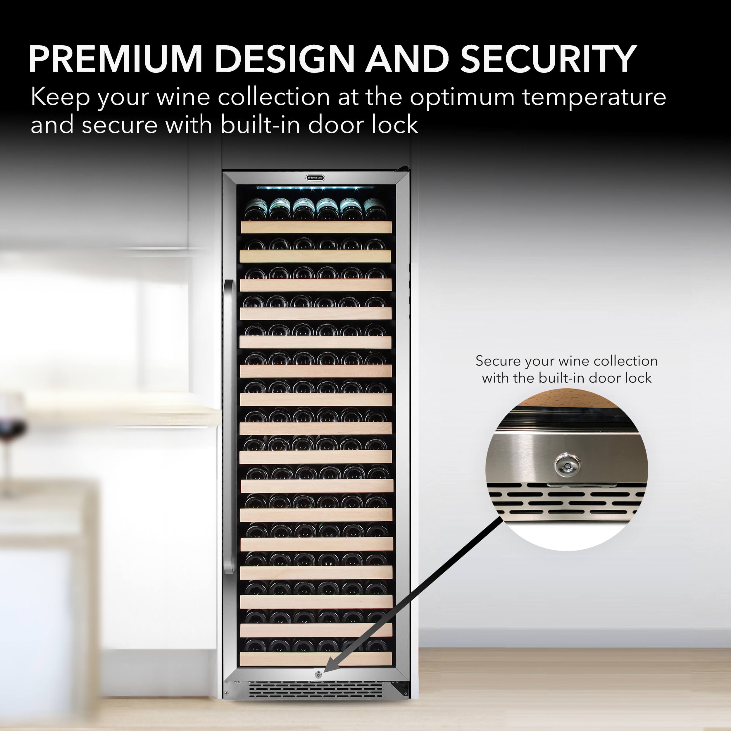 Whynter 166 Bottle Stainless Steel Built-In Wine Cooler with Compressor, Display Rack & LED Light - Perfect for Home Bars, Restaurants, and Wine Cellars