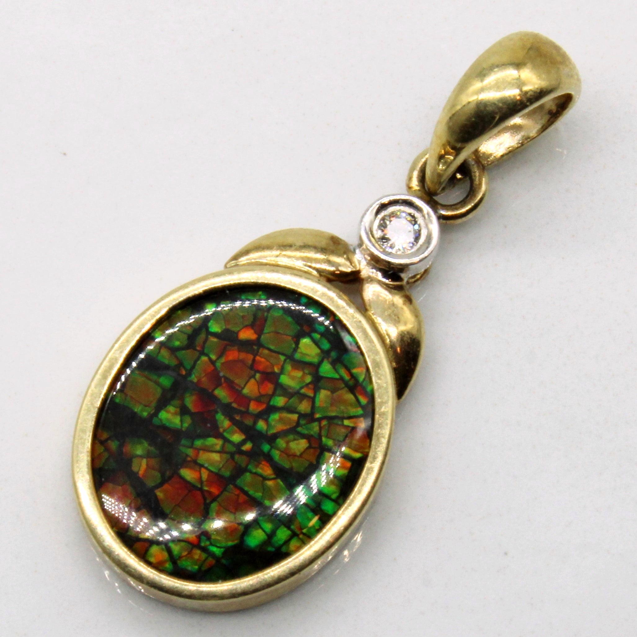 1.50ct Ammolite & 0.02ct Diamond Pendant Necklace - Natural Gemstone Jewelry for Women - Perfect Gift for Birthday, Anniversary & Special Occasions