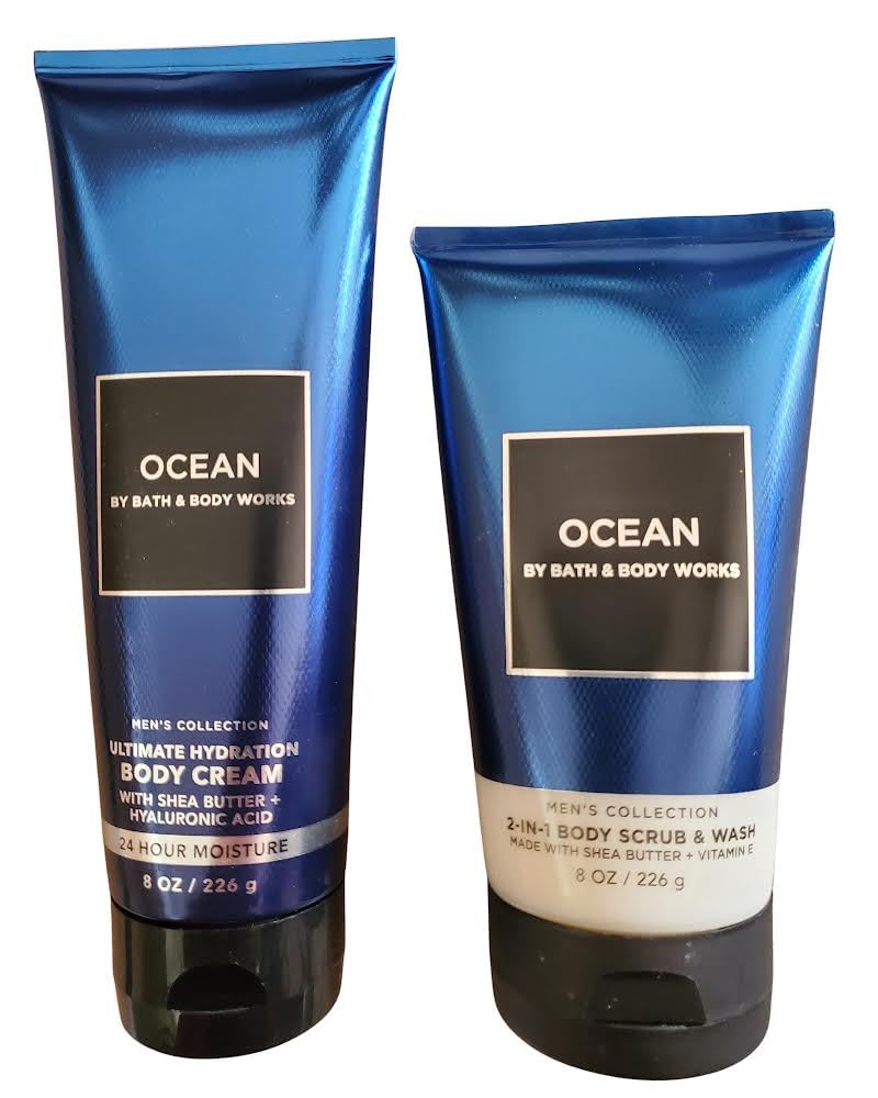 Bath and Body Works Men's Ocean Ultimate Hydration Body Cream & Scrub Set - Deep Moisturizing & Exfoliating for Dry Skin - Perfect for Post-Shave & Gym Recovery