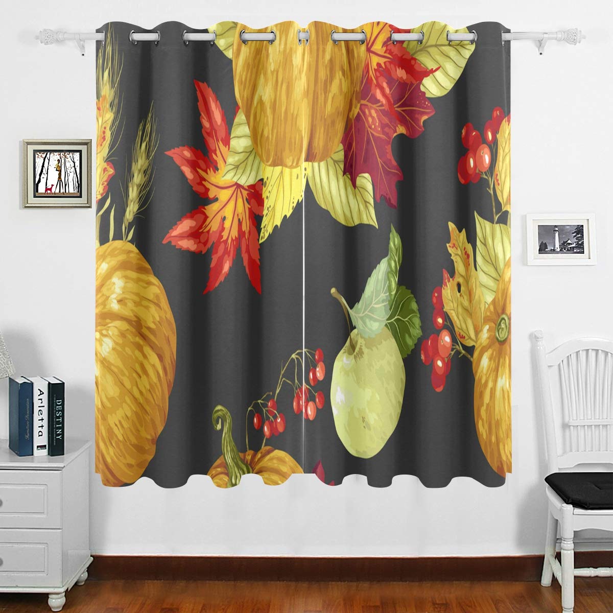 DOMIKING Blackout Thermal Insulated Grommet Curtain Panels - 63x55 Inch Darkening Window Drapes for Bedroom & Living Room | Noise Reducing, Energy Saving, Perfect for Harvest Season & Thanksgiving Decor