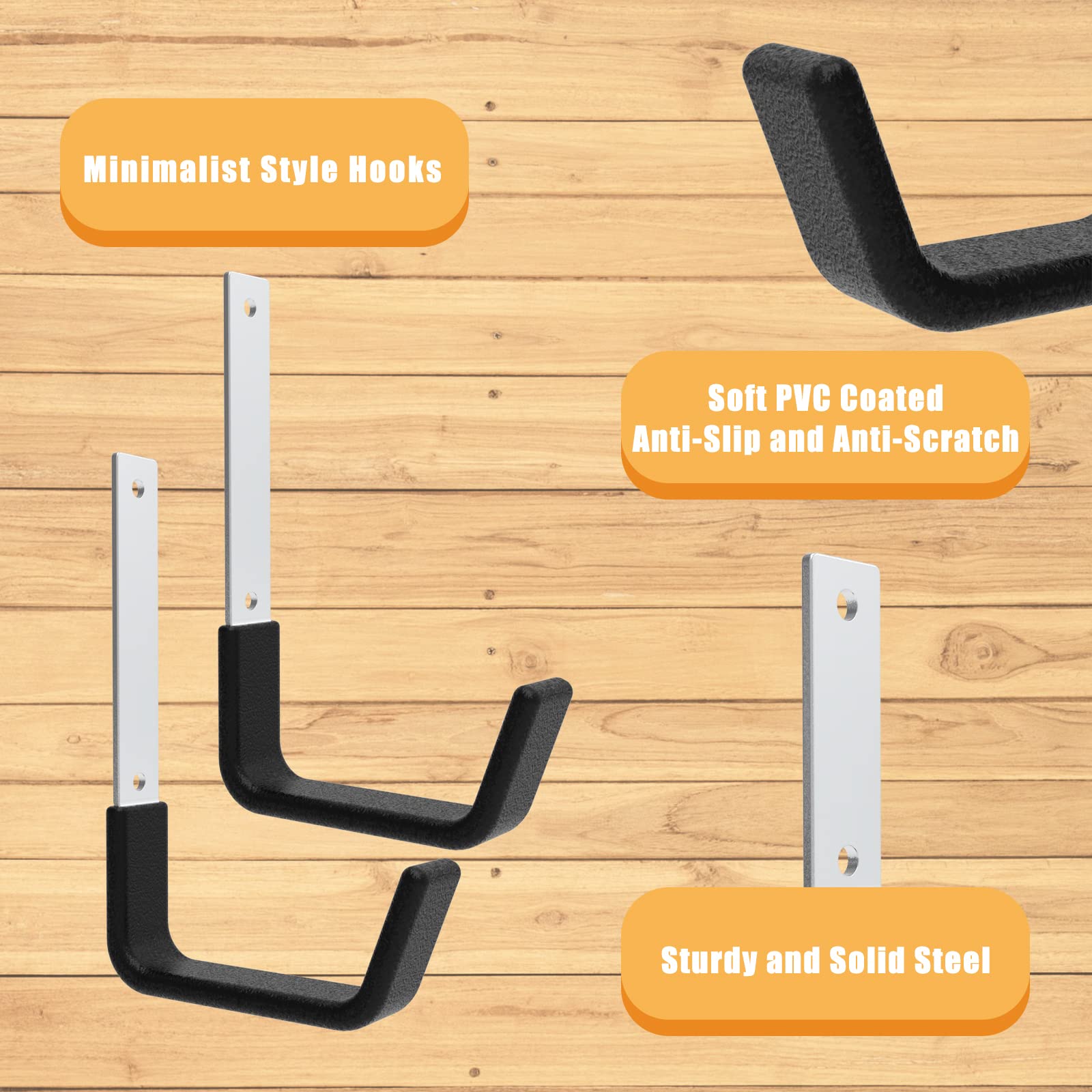 Heavy Duty Utility Hooks for Garage Storage - 2 Pack Wall Mount Hooks for Bike, Ladder, Hose, Leaf Blower & More - Durable Garage Organization Hooks for Home & Workshop Use