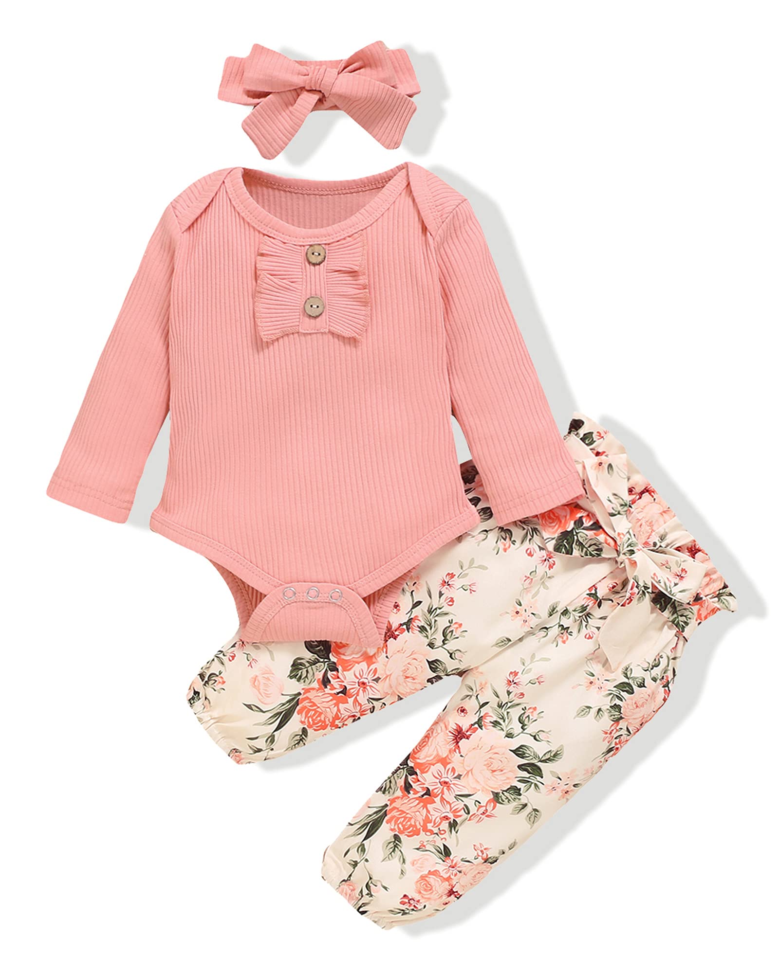 Newborn Baby Girl Clothes Set - Floral Romper & Pants Outfit | Soft Cotton Infant Clothing for 0-24 Months | Perfect for Photoshoots, Playdates & Special Occasions