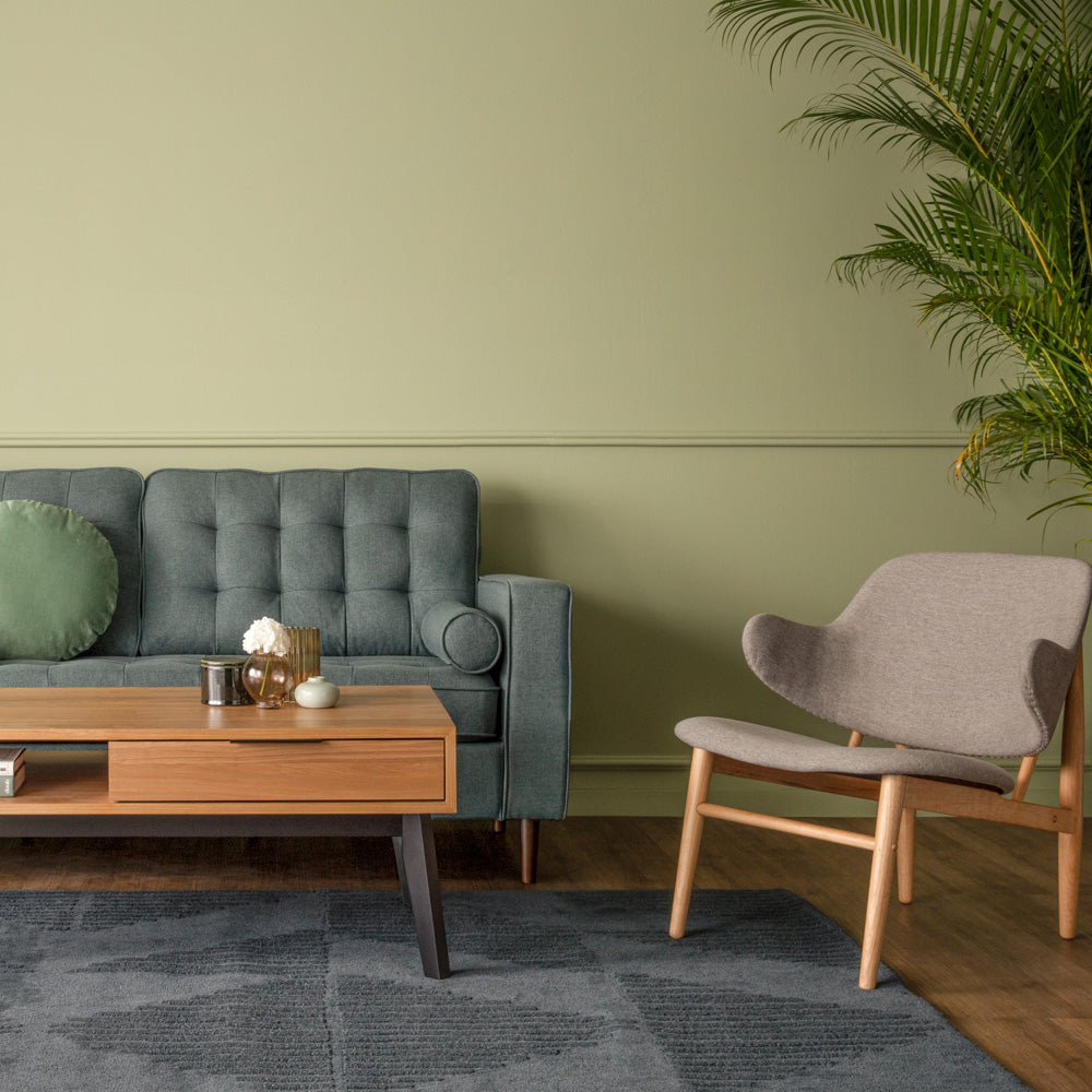 VERONIC Lounge Chair - Natural & Light Grey Fabric Upholstery - Modern Accent Chair for Living Room, Bedroom, or Office