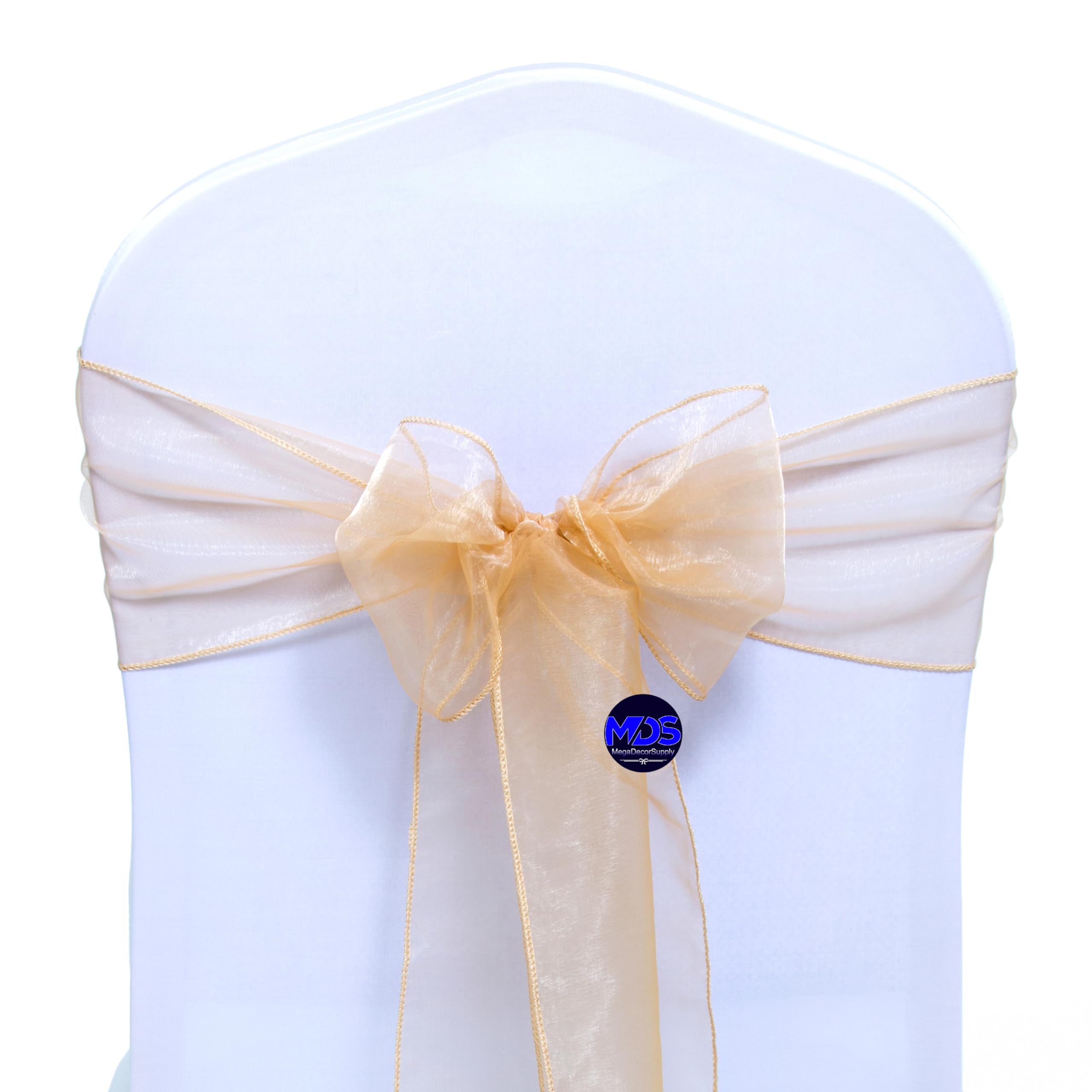 50 Pack Champagne Gold Organza Chair Sashes - Elegant Wedding Reception Decor, Banquet Chair Bows, Restaurant Dining Chair Covers & Party Supplies - Perfect for Weddings, Bridal Showers, Banquets and Special Events
