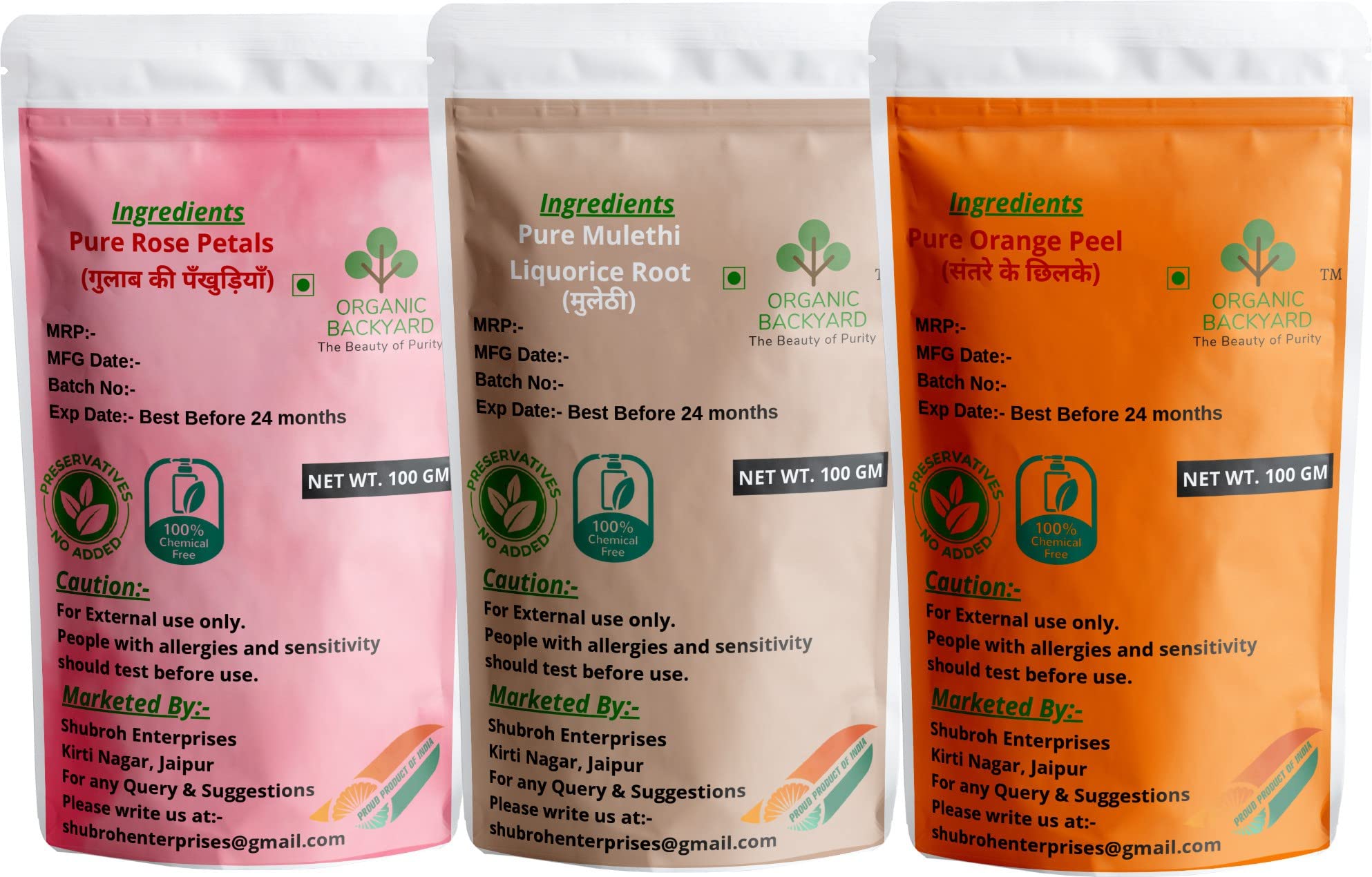 Organic Mulethi Rose Petal & Orange Peel Powder Combo - 100% Natural Face Care (100g Each) for Glowing Skin, Acne Treatment & DIY Beauty Masks