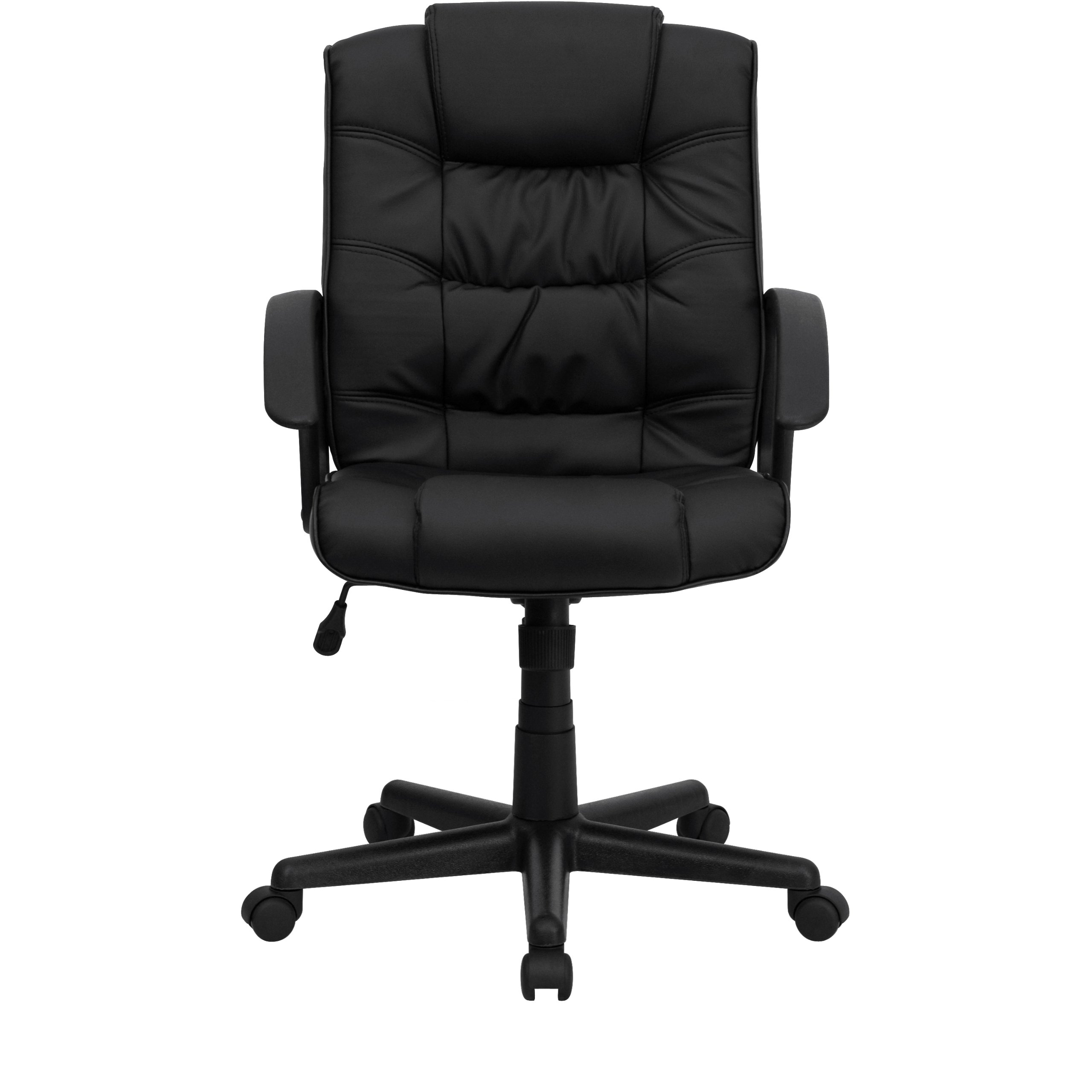 Black LeatherSoft Mid-Back Swivel Office Chair with Ripple Design & Accent Stitching - Ergonomic Task Chair for Home Office, Gaming & Workspace Comfort