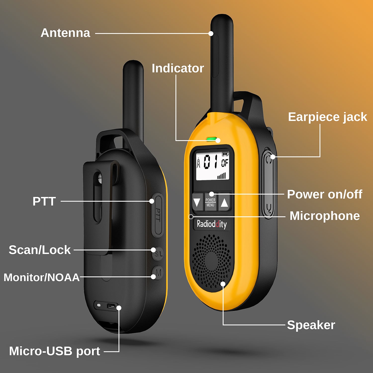 Radioddity FS T2 / PR T2 Walkie Talkies [1 Pair] - NOAA Weather Alert, License-Free Two-Way Radios with USB Charging, CTCSS/DCS Codes - Perfect for Camping, Hiking, and Outdoor Adventures