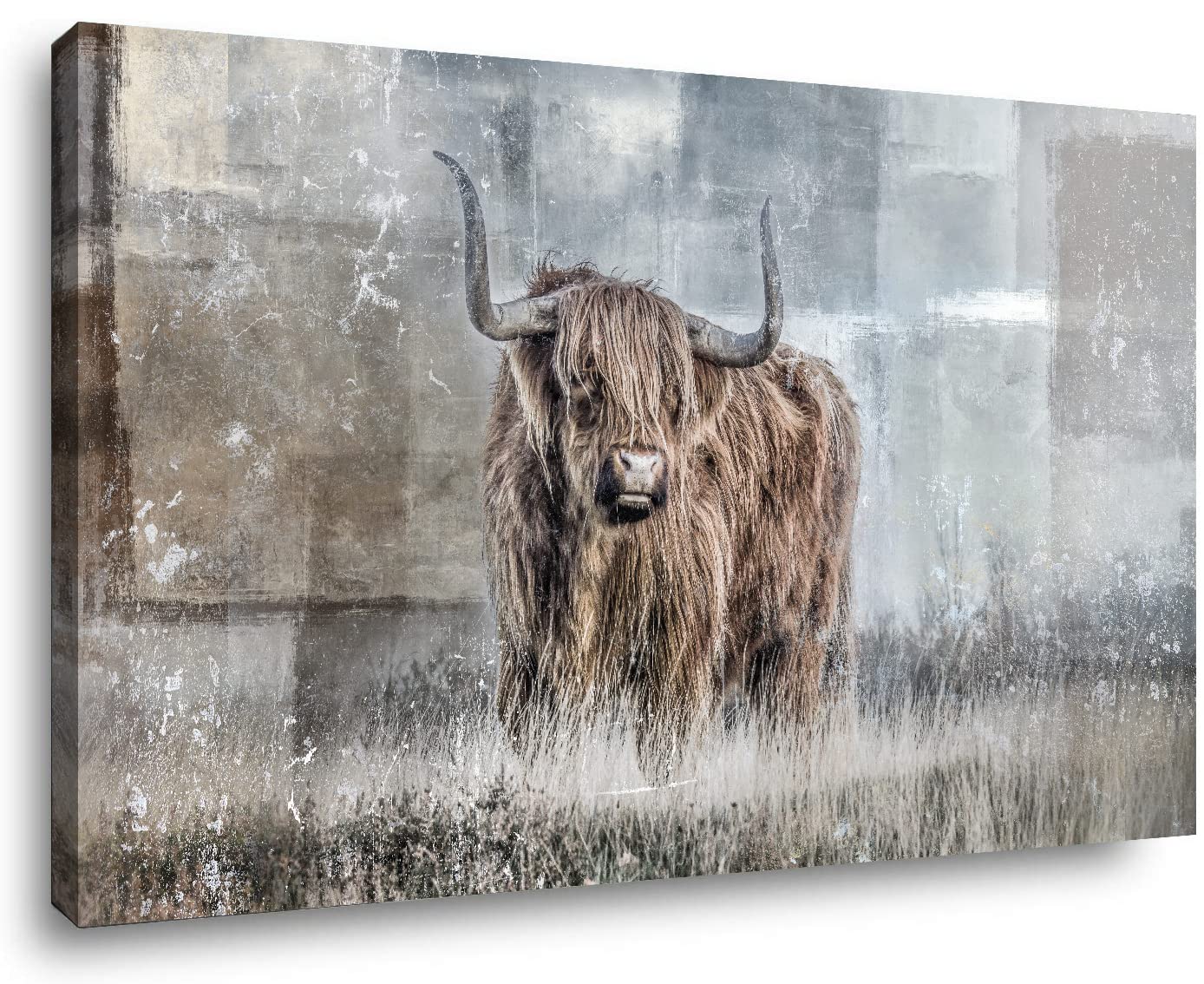 Highland Cow Wall Art - Rustic Cow Canvas Painting 24
