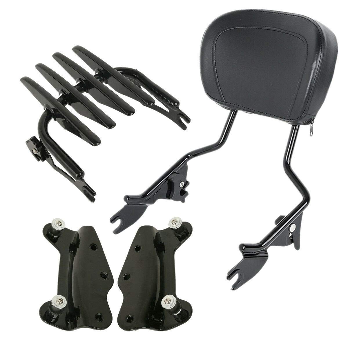 Black TCMT Sissy Bar Backrest with Stealth Luggage Rack - Compatible with Harley Road King 2009-2013 Models | Perfect for Long Rides and Motorcycle Travel Accessories