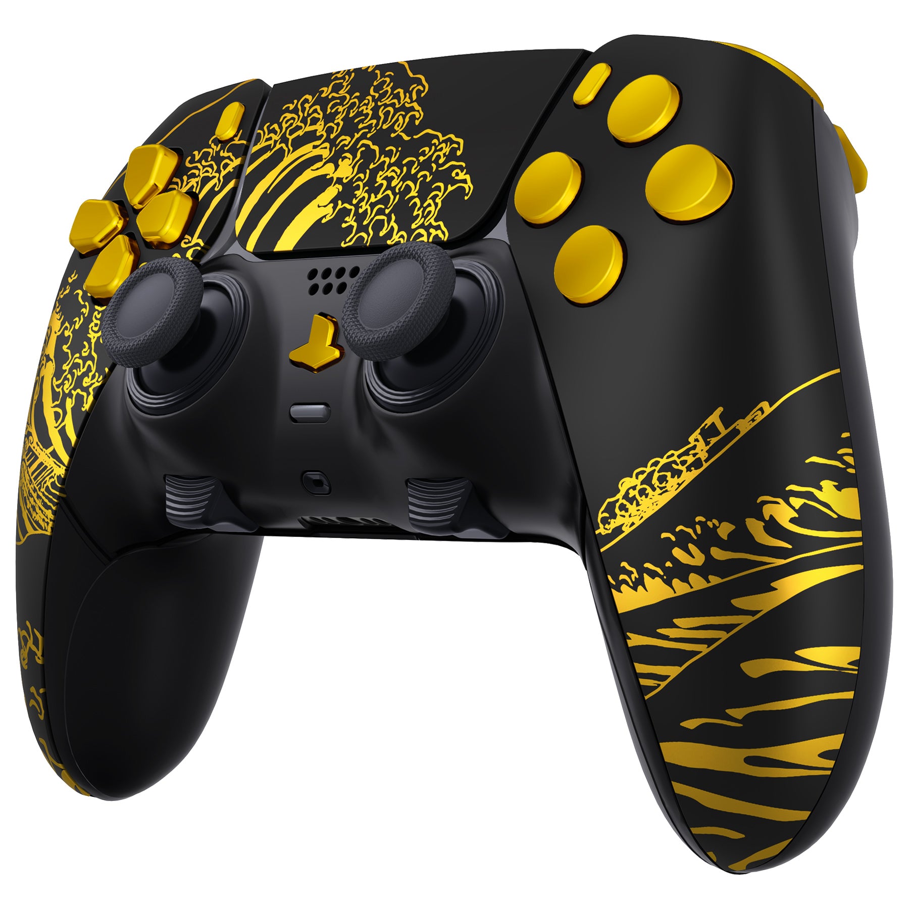 eXtremeRate Golden Wave Off Kanagawa Black Full Set Housing Shell with Buttons & Touchpad Cover - Compatible with PS5 Edge Controller, Custom Replacement Decorative Trim Shell Front & Back Plates - Perfect for Gaming Enthusiasts & PS5 Controller Customization