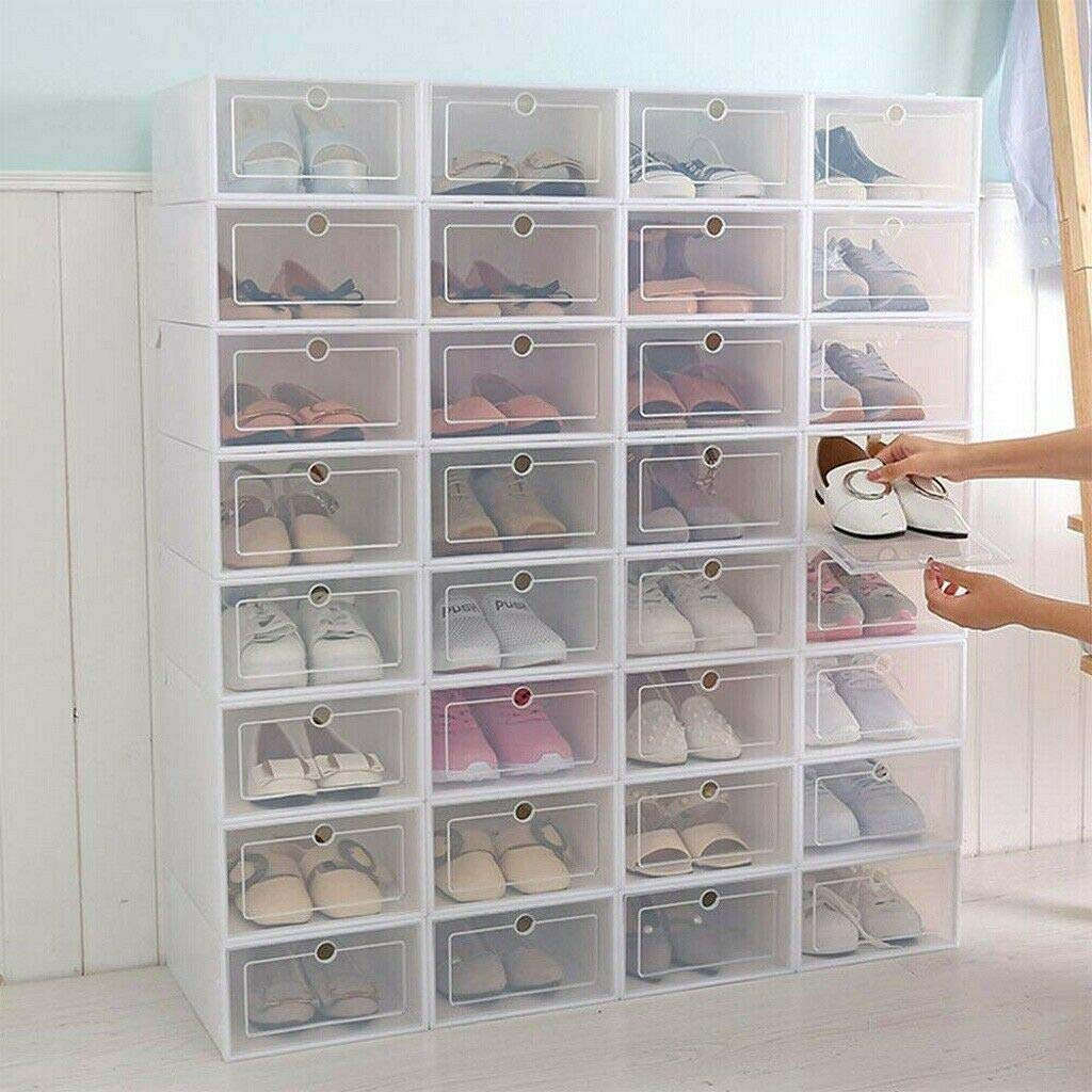 YIYIBYUS 24-Pack Stackable Clear Plastic Shoe Boxes with Lids - Foldable Sneaker Storage Organizer Bins (13 Inch) for Closet, Portable Shoe Containers | Perfect for Organizing Shoes, Boots & Accessories in Bedroom, Dorm or Entryway