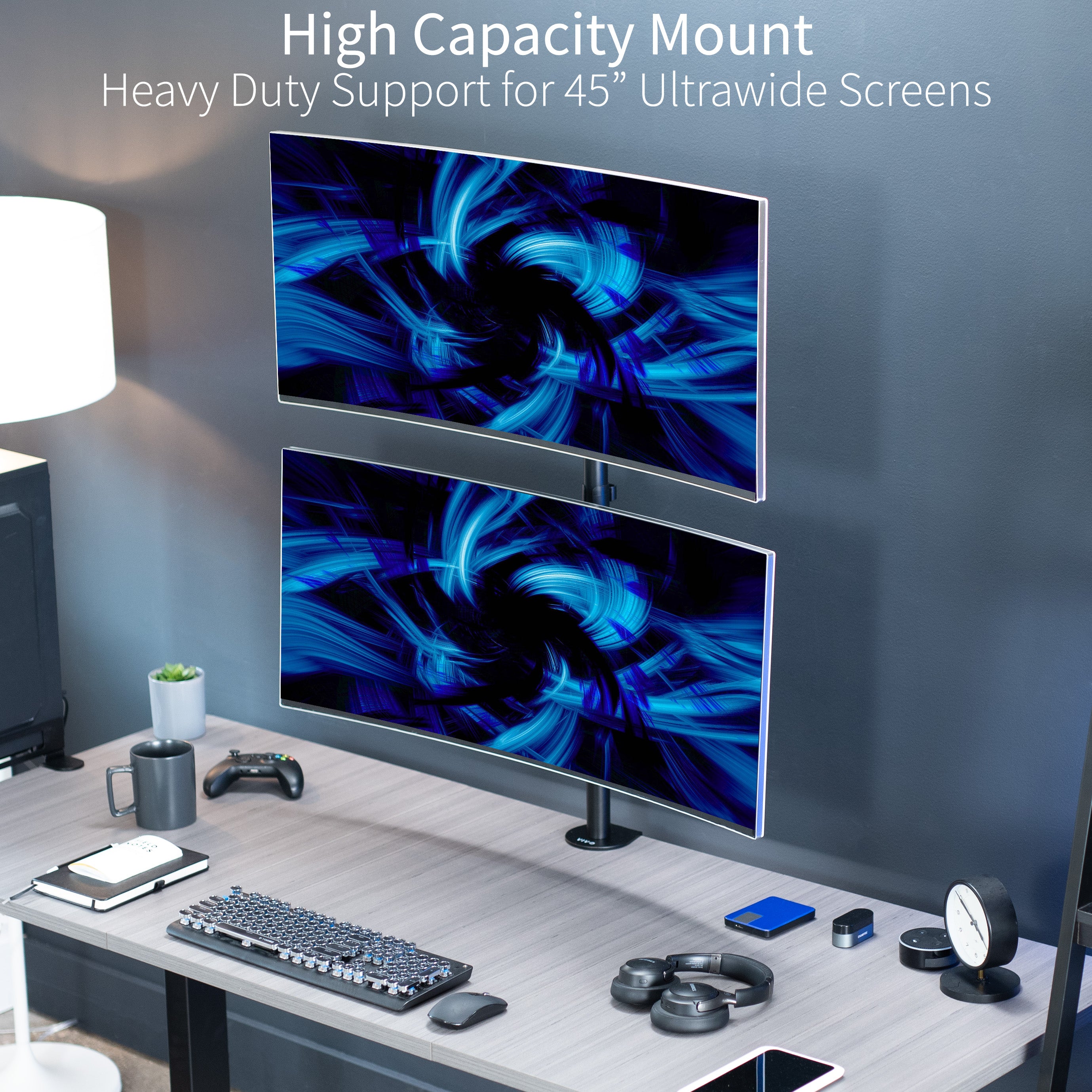 Dual Ultrawide Vertical Monitor Desk Mount Stand - Holds 2 Screens up to 45 Inches - Perfect for Gaming, Coding & Office Work