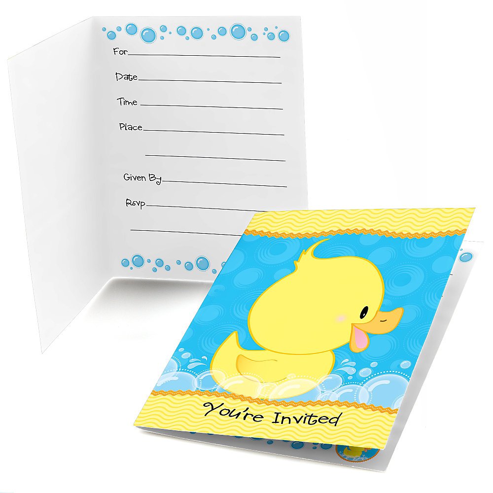 Big Dot of Happiness Ducky Duck Baby Shower Invitations - 8 Count, Cute Duck-Themed Birthday Party Invites for Kids - Perfect for Baby Showers, 1st Birthdays & Gender Reveals