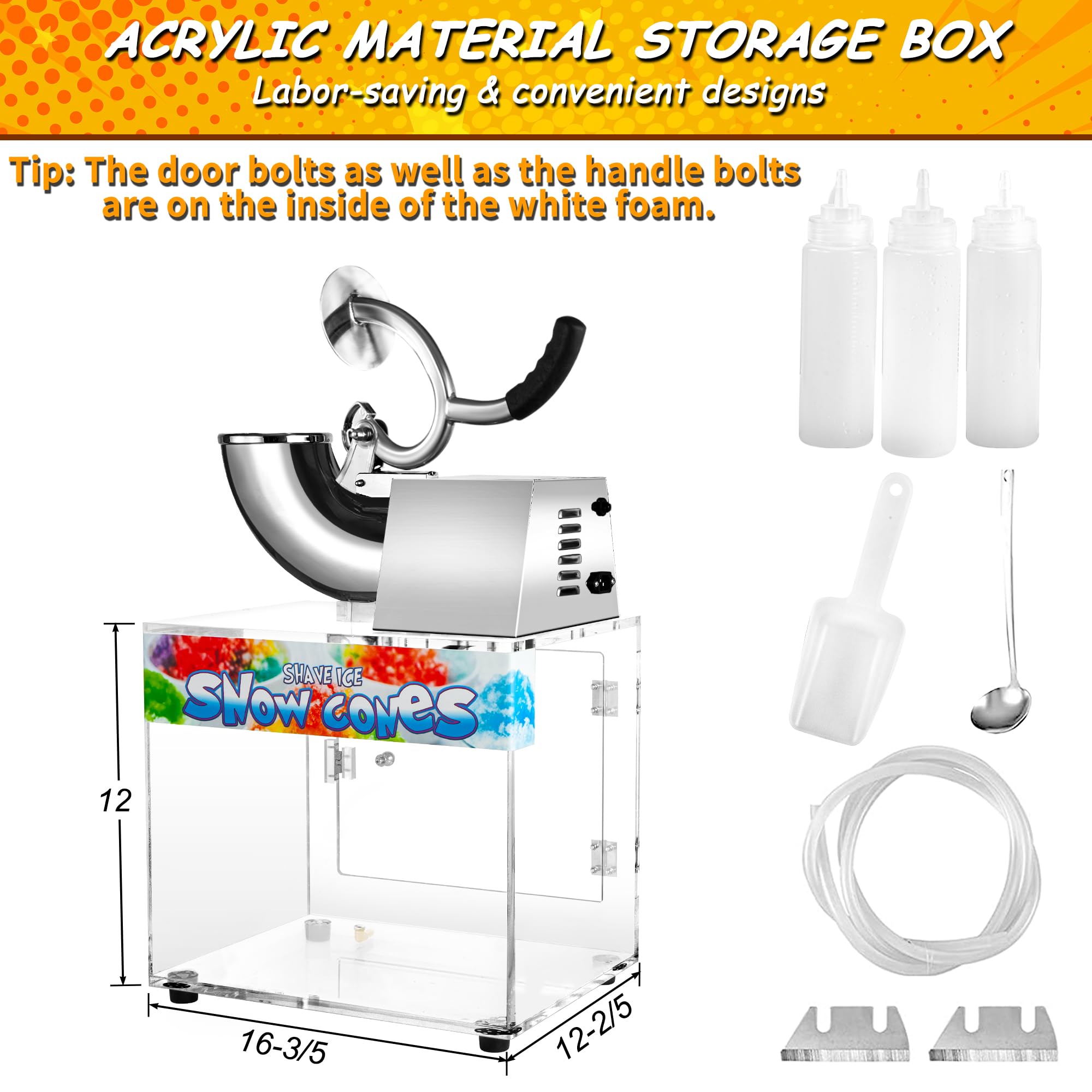 VNN 48L Commercial Snow Cone Machine - 500LB/H High-Capacity Electric Ice Shaver with 300W Motor for Parties, Events & Home Use | Perfect for Snow Cones, Slushies, Margaritas & Frozen Treats at Carnivals, Pool Parties & Backyard BBQs
