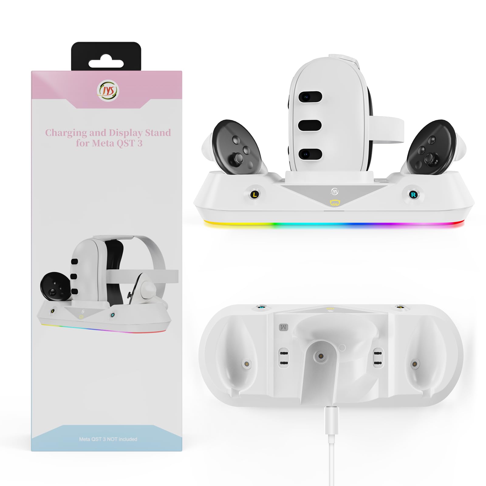 Fast Charging Dock for Oculus Meta Quest 3 - Magnetic Charging Station with RGB LED Light for Quest 3 Headset & Controllers - Includes 2 Rechargeable Batteries - Perfect for VR Gaming & Entertainment Setup
