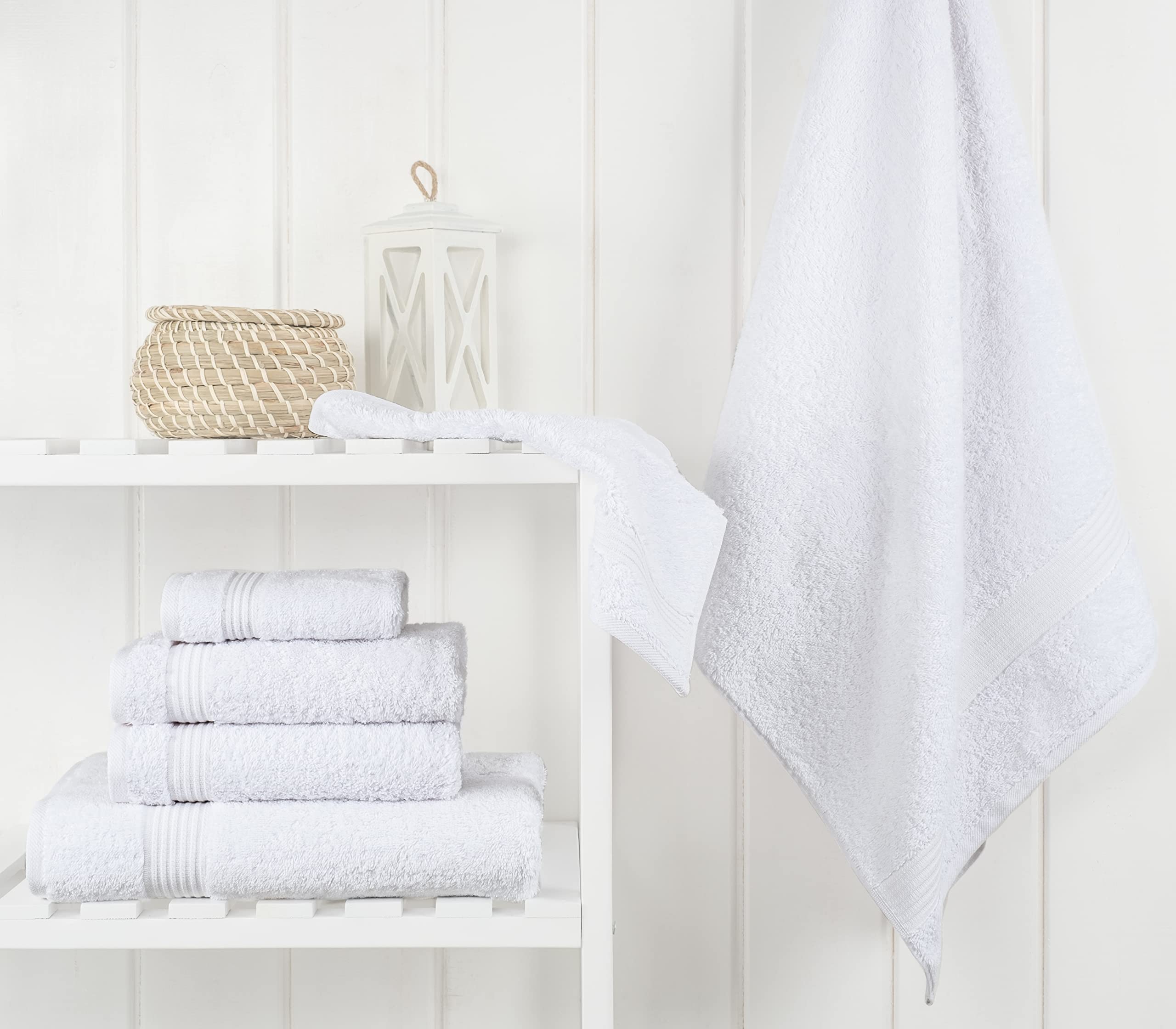 Premium 6-Piece 100% Cotton Turkish Bath Towel Set - Ultra Soft & Absorbent - Includes 2 Bath Towels, 2 Hand Towels & 2 Washcloths - Perfect for Spa, Beach & Luxury Bathroom Experience (White)