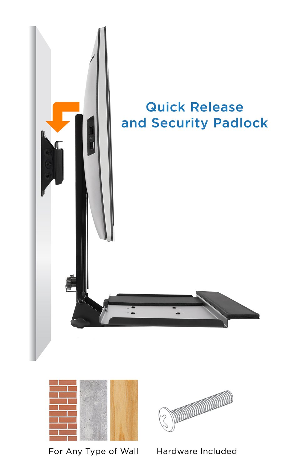 Mount-It! Adjustable Monitor & Keyboard Wall Mount with CPU Holder - 25
