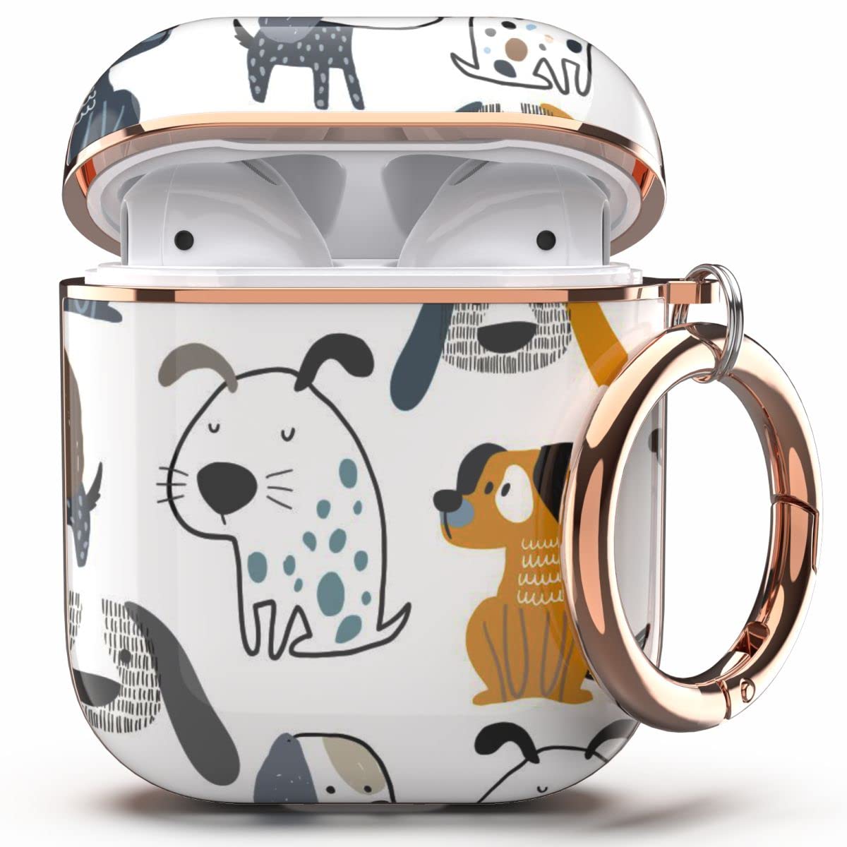 TATOFY AirPods 1 & 2 Protective Case - Stylish Flower Pattern Hard Cover with Clip for Women & Girls (Puppy Design) - Perfect for Daily Use, Travel & Gift Giving