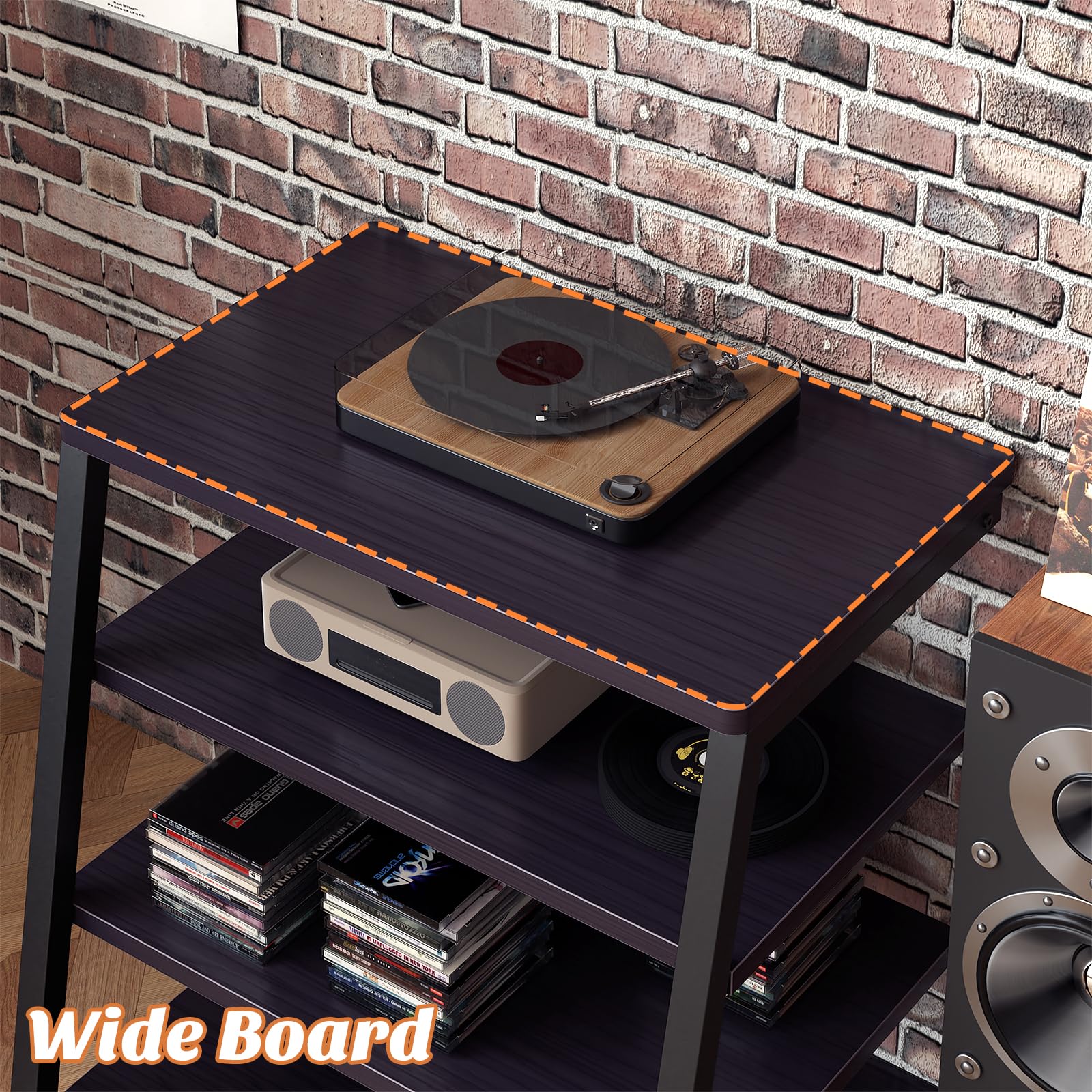 AV Media Stand with Power Outlets & LED Lights - Black Entertainment Center with Storage Shelves for TV, Stereo & Audio Equipment - Perfect for Living Room, Home Theater & Gaming Setup