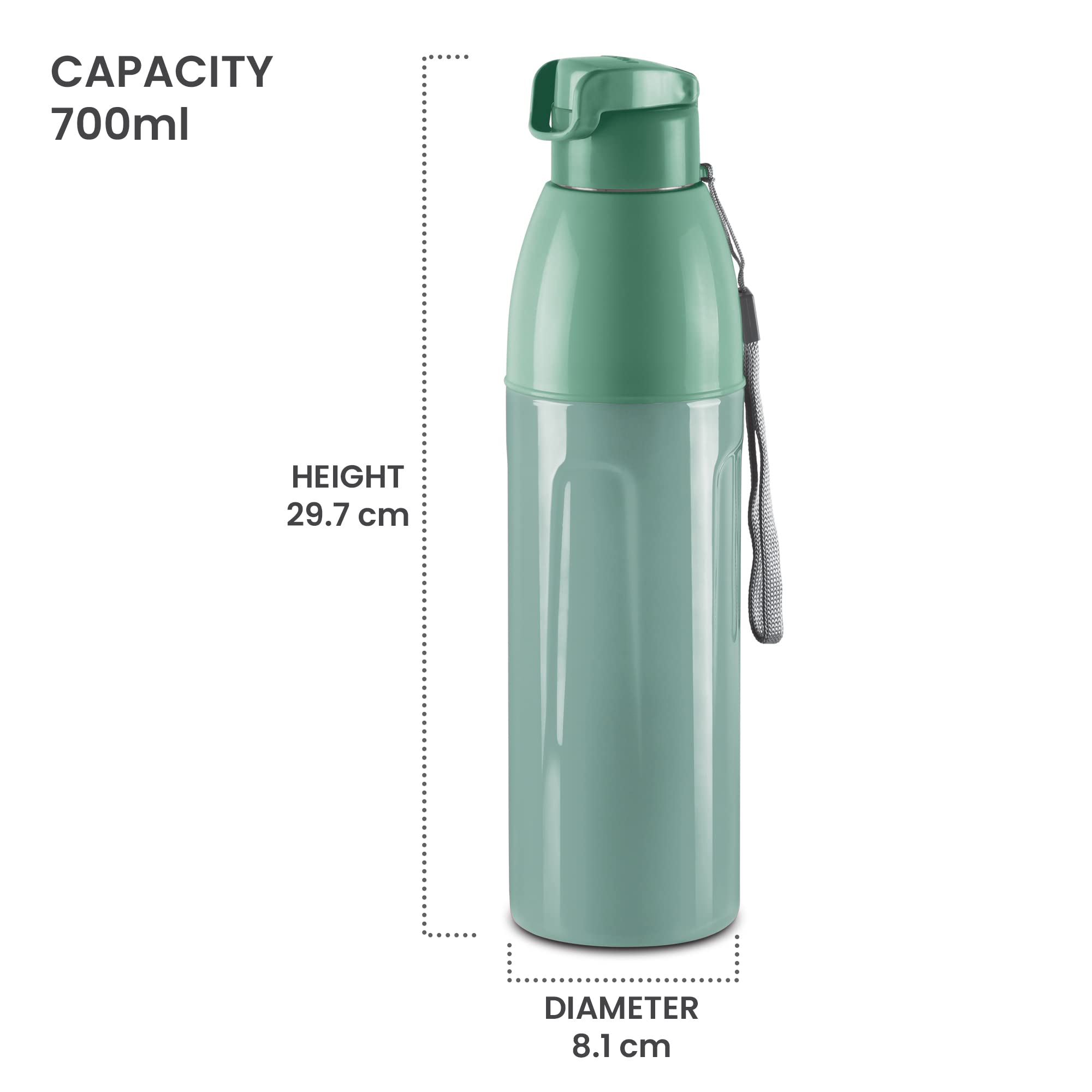 MILTON Kool Convex 900 Insulated Pet Water Bottle 700ml - Leak Proof, Light Green | Portable for School, Office, Gym | Perfect for Hiking, Trekking & Travel | BPA Free Stainless Steel Dog Water Bottle for Outdoor Activities