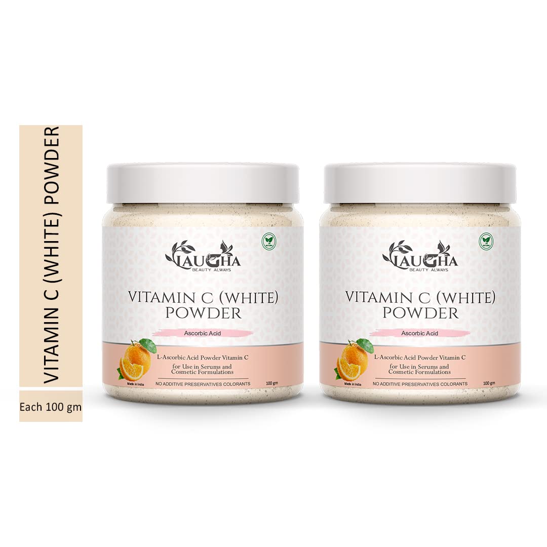 Laugha Natural & Organic Vitamin C Powder for Skin Care & Brightening - 100g (Pack of 2 Jars, 200g Total) | Face Mask, Glow Boost, Anti-Aging Treatment for Radiant Skin