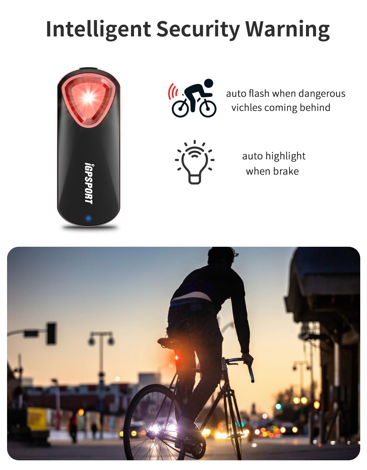iGPSPORT SR30 Bike Rear Light with Radar - 20H Battery Life, 150M Detection Range, IPX7 Waterproof, USB Rechargeable Cycling Tail Light for Road & Mountain Bikes - Perfect for Night Riding and Commuting Safety