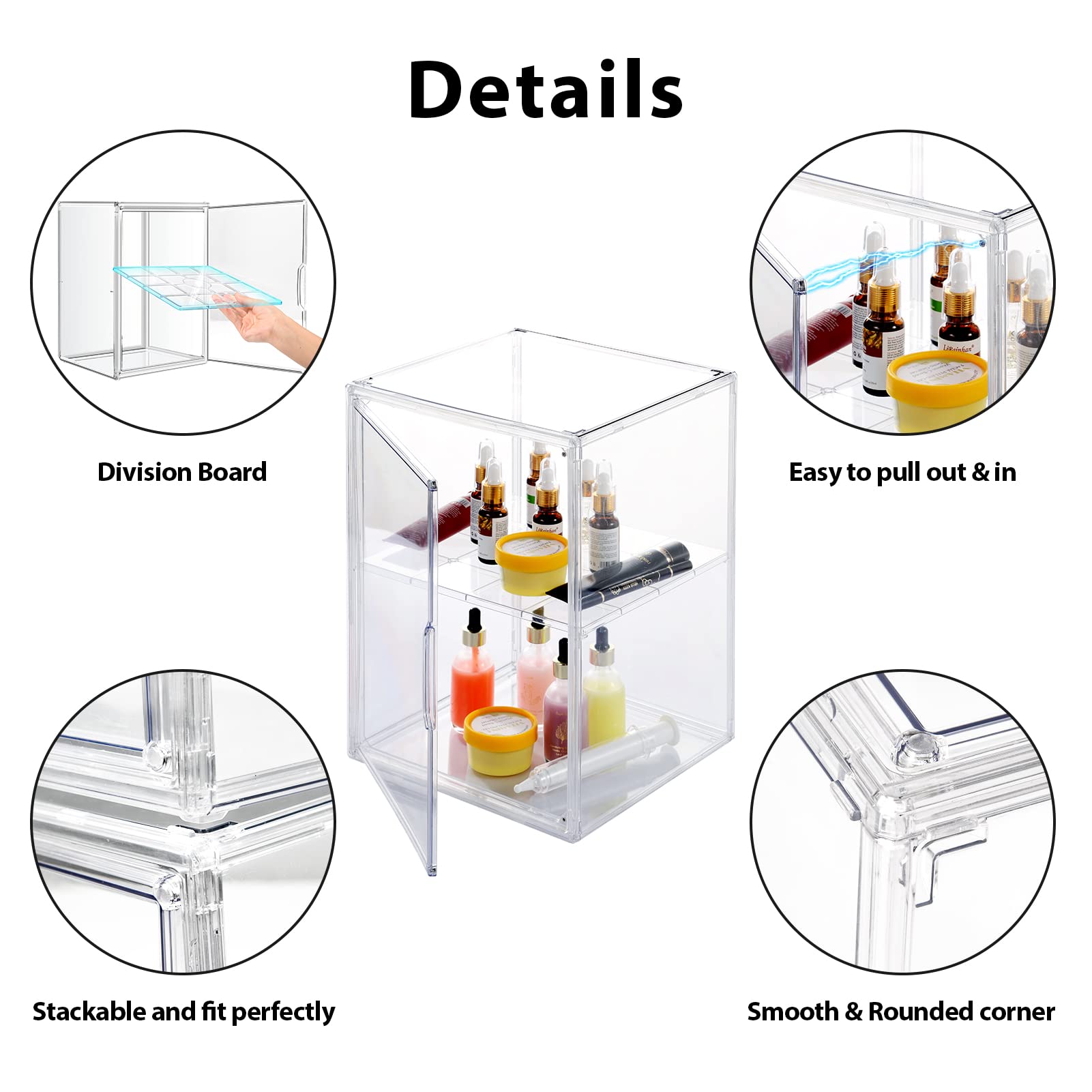 2-Pack Large Capacity Acrylic Makeup Organizer with Dividers - Clear Cosmetic Storage Bins for Vanity, Bathroom Countertop, Skincare Products & Jewelry Display - Perfect for Home, Salon and Travel Organization