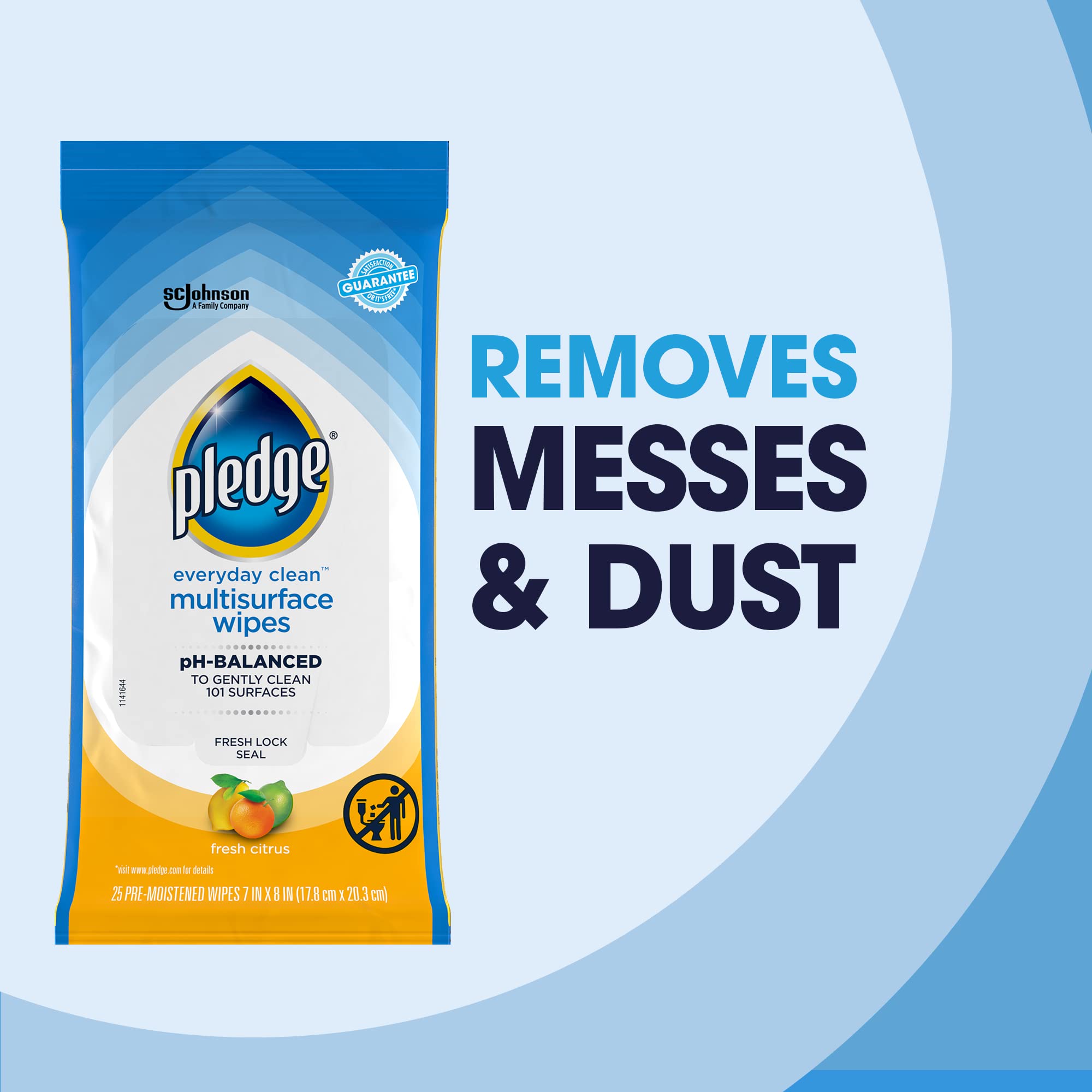 Pledge Multisurface Cleaning Wipes - pH Balanced, Fresh Citrus Scent (25 Count) | All-Purpose Disinfectant Wipes for Kitchen, Bathroom & Home Surfaces