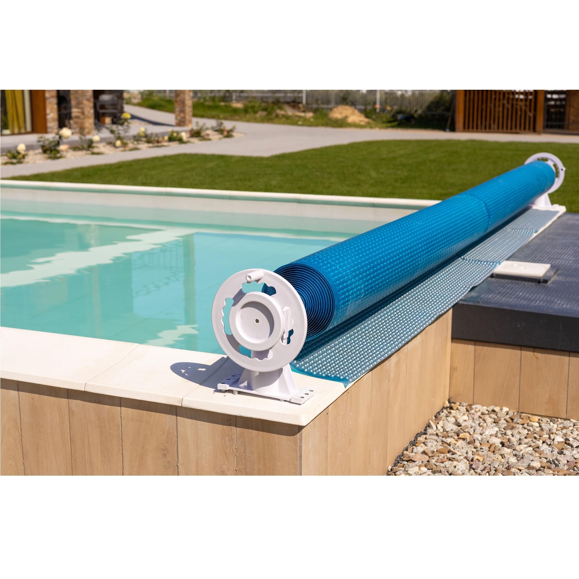 21-Inch White In-Ground Swimming Pool Solar Blanket Reel System - Durable Pool Cover Roller for Easy Storage | Perfect for Backyard, Residential & Commercial Pools