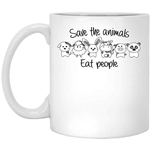 Save The Animals Eat People 1 Vegan Vegetarian Coffee Mug 11oz - Eco-Friendly Ceramic Cup for Plant-Based Lovers, Perfect for Home, Office & Gifts
