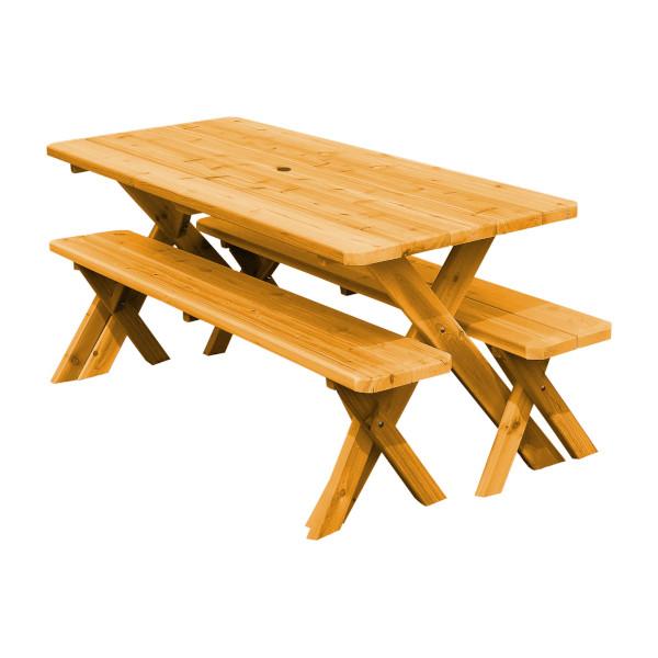 Premium Western Red Cedar Crossleg Picnic Table with 2 Benches - Outdoor Dining Set for Backyard, Garden, Park & Patio - Weather-Resistant Wooden Picnic Furniture for Family Gatherings & Camping