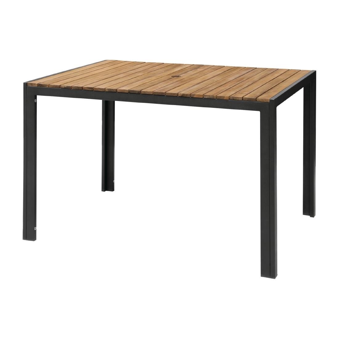 Bolero Acacia Wood and Steel Rectangular Dining Table 1200mm - Modern Farmhouse Style Kitchen Table for Dining Room, Breakfast Nook, and Outdoor Patio