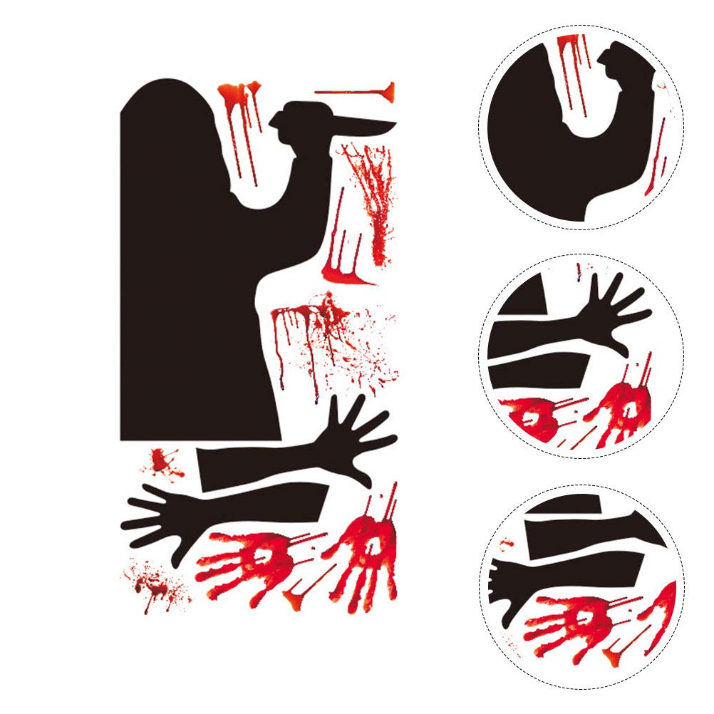 BESPORTBLE Halloween Blood Handprint Stickers - Vampire Zombie Party Decor, Spooky Crime Scene Wall Decals, PVC Ghost Stickers for Halloween Party Decorations & Haunted House Props