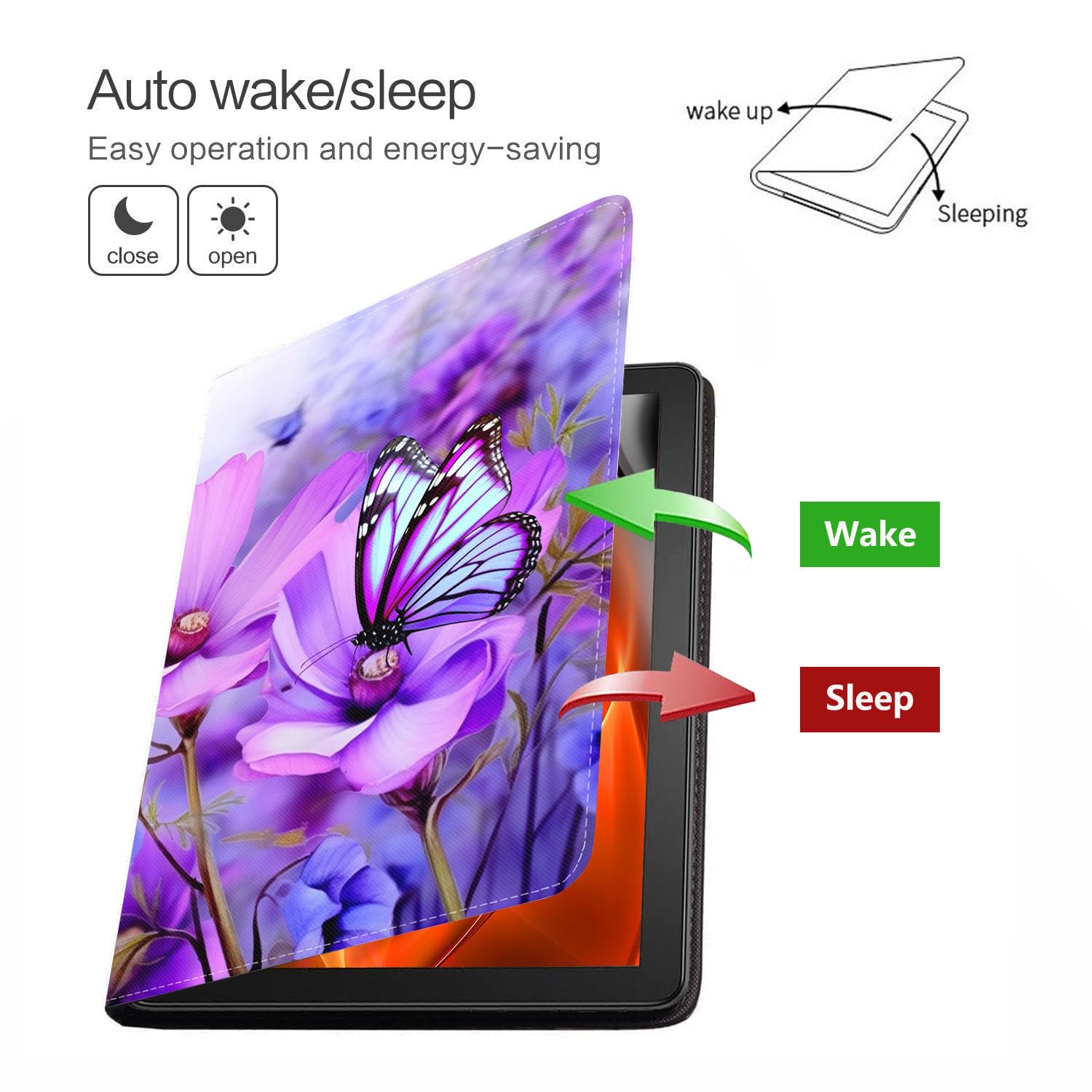 Luasao Auto Wake/Sleep Smart Case with Adjustable Stand for iPad 9.7 (2018/2017), iPad Air/Air 2, iPad 6th/5th Gen - Purple Floral Butterfly Design - Perfect for Home, Office & Travel Protection