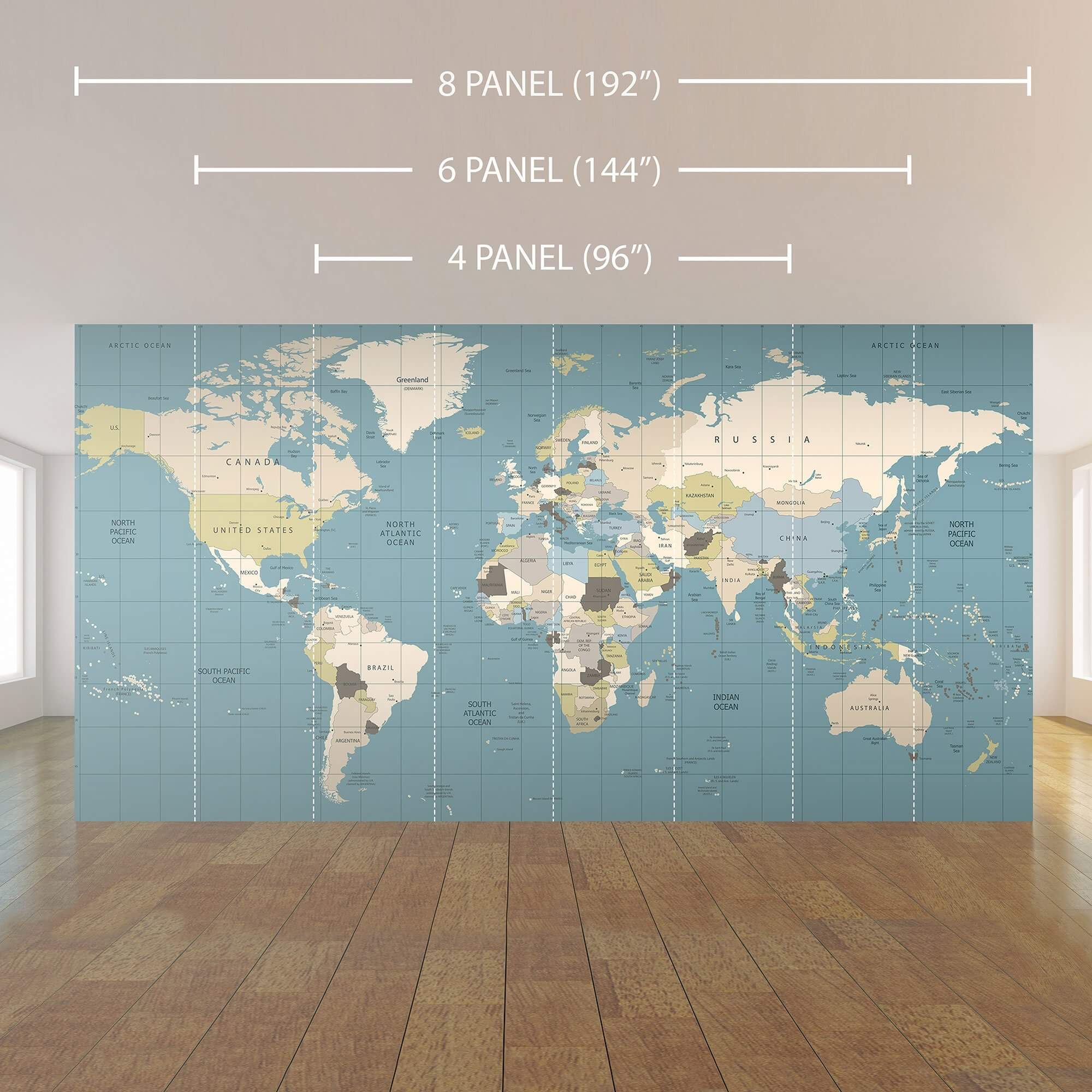 Blue World Map Peel and Stick Removable Wall Mural 4432 - Self-Adhesive Decorative Wallpaper for Home, Office & Classroom Decor - Perfect for Kids Room, Nursery or Geography Learning Space