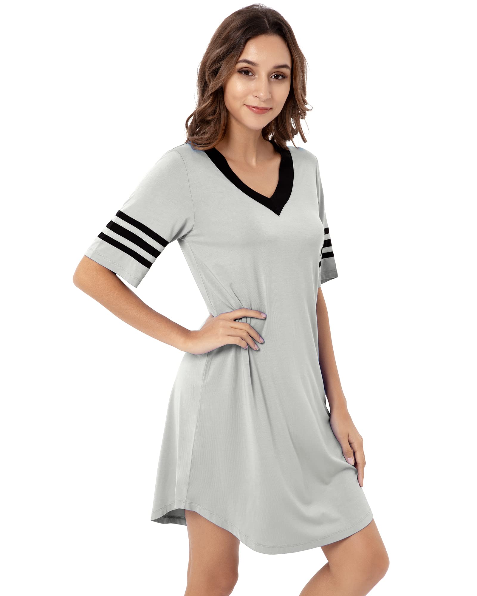 NACHILA Women's Soft Bamboo Nightgown - Lightweight Short Sleeve Sleep Shirt & Lounge Dress - Plus Size S-4X - Perfect for Sleeping, Relaxing at Home, and Summer Comfort Wear