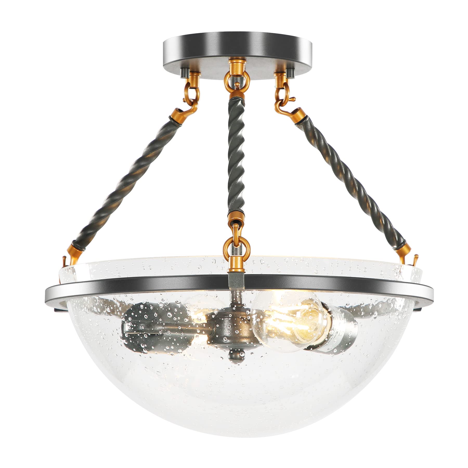 Tribesigns Semi Flush Mount Ceiling Light Fixture with Clear Seeded Glass Shade - Modern Lighting for Dining Room, Living Room, Entryway, Kitchen & Bedroom - Perfect for Home, Apartment and Office Decor