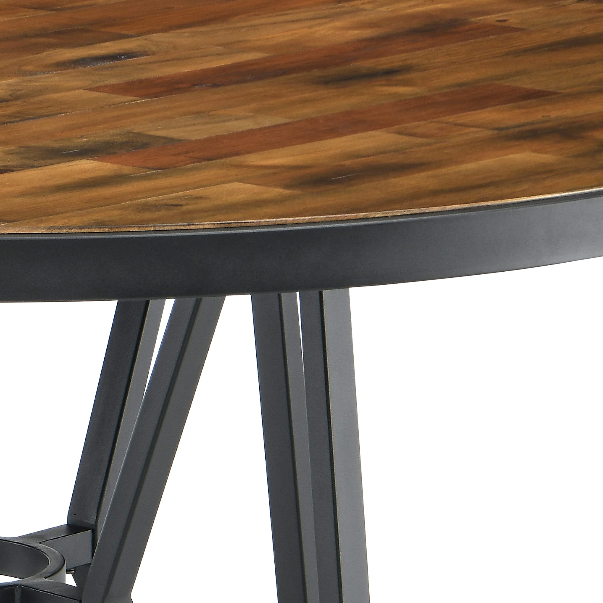 Solid Wood Round Dining Table 48 Inch - Mid Century Modern Kitchen Table with Cross Metal Legs - Rustic Brown Coffee Table for 4-6 Chairs - Easy Assembly for Living Room, Dining Room & Kitchen - Perfect for Family Gatherings & Dinner Parties (YCZ2012-48RC)