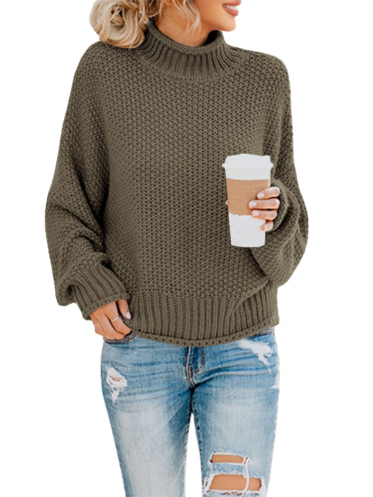 Saodimallsu Women's Oversized Turtleneck Sweater - Batwing Long Sleeve Chunky Knit Pullover | Casual Winter Wear, Office Outfit, Cozy Fall Fashion