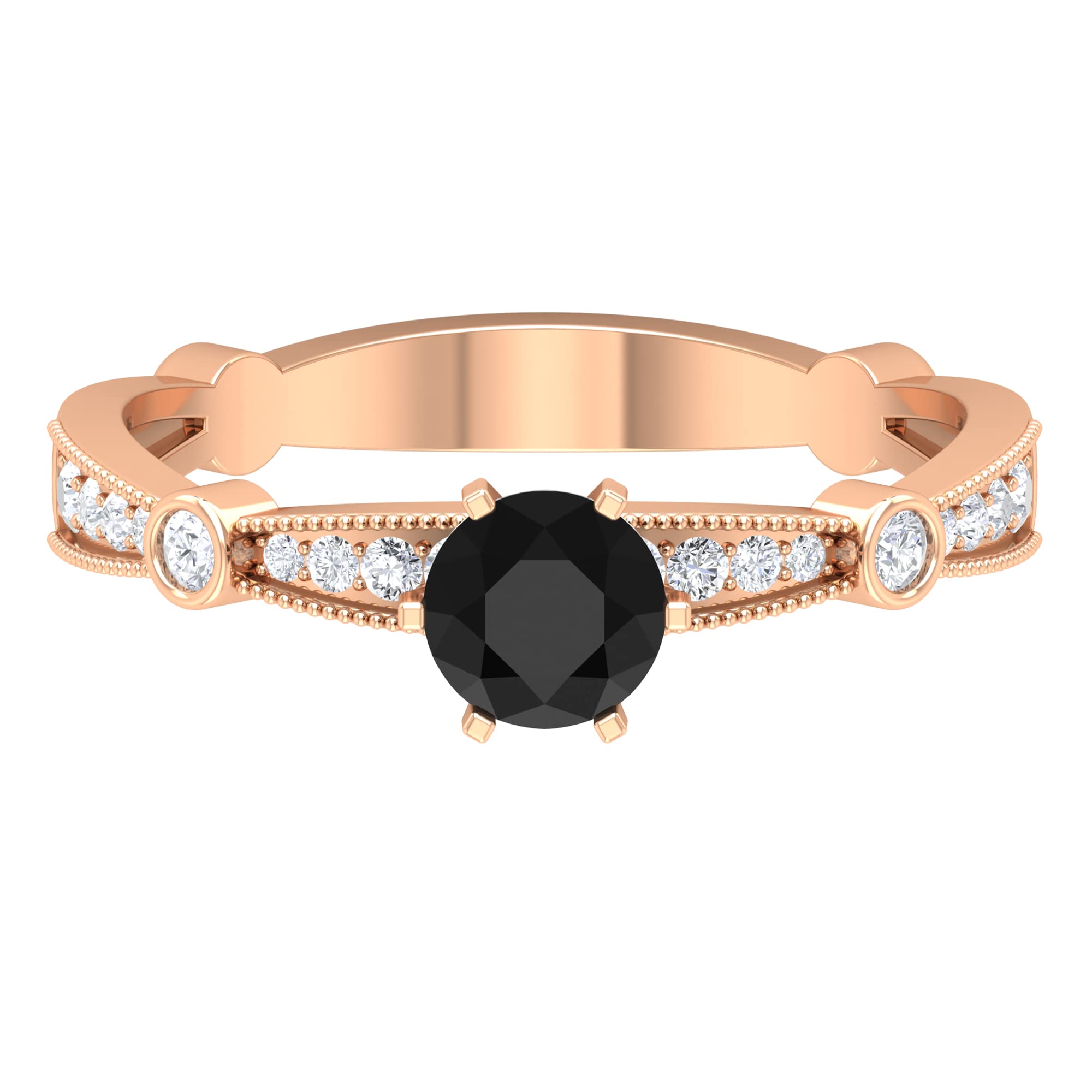 1 CT Black Spinel & Diamond Engagement Ring - 5mm Round Cut Solitaire Ring, August Birthstone Jewelry in 14K Solid Gold - Perfect for Proposals, Anniversaries & Special Occasions